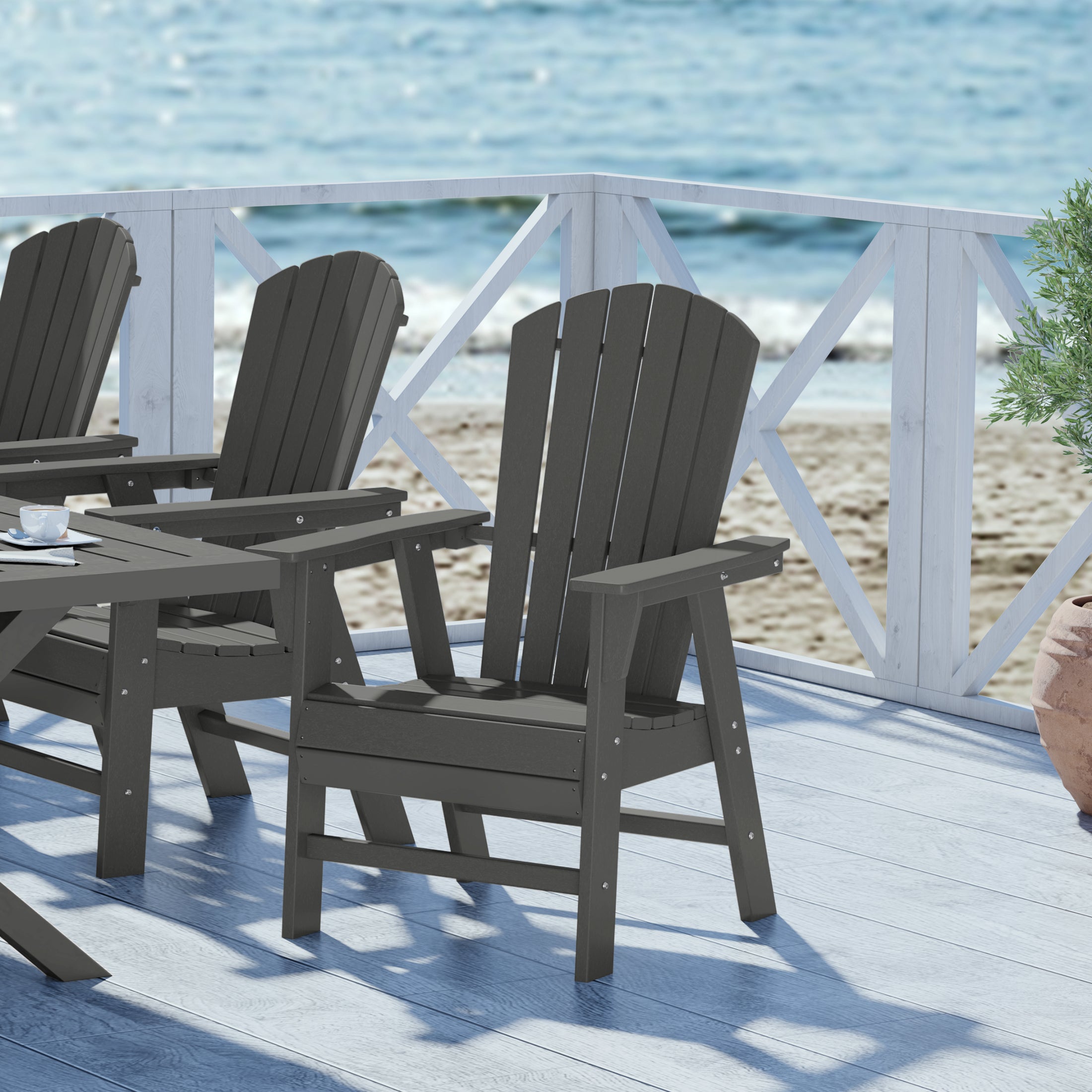 Portside Outdoor Patio Shell-back Adirondack Dining Chair Weather Resistant