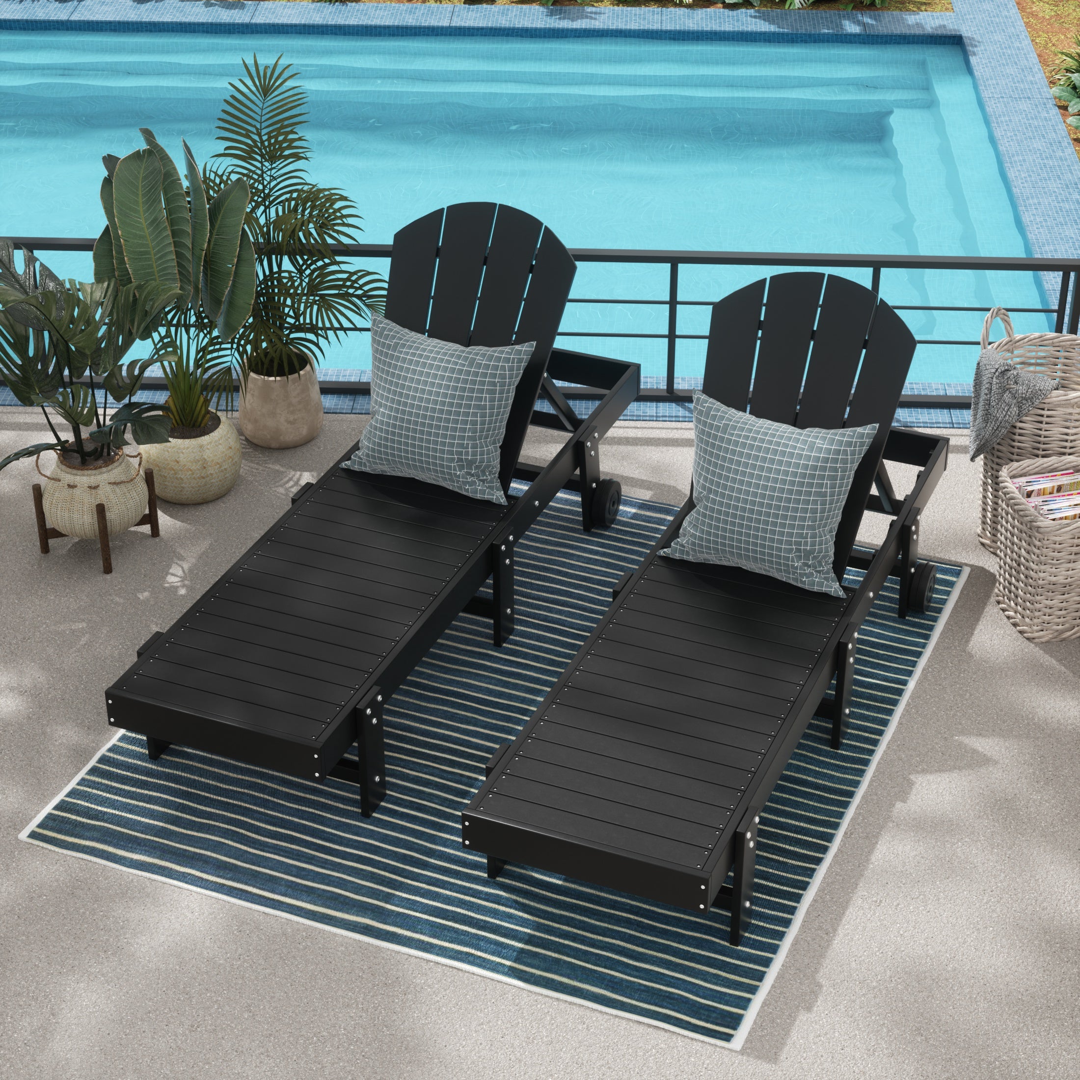 Paradise Adirondack Poly Reclining Chaise Lounge With Wheels (Set Of