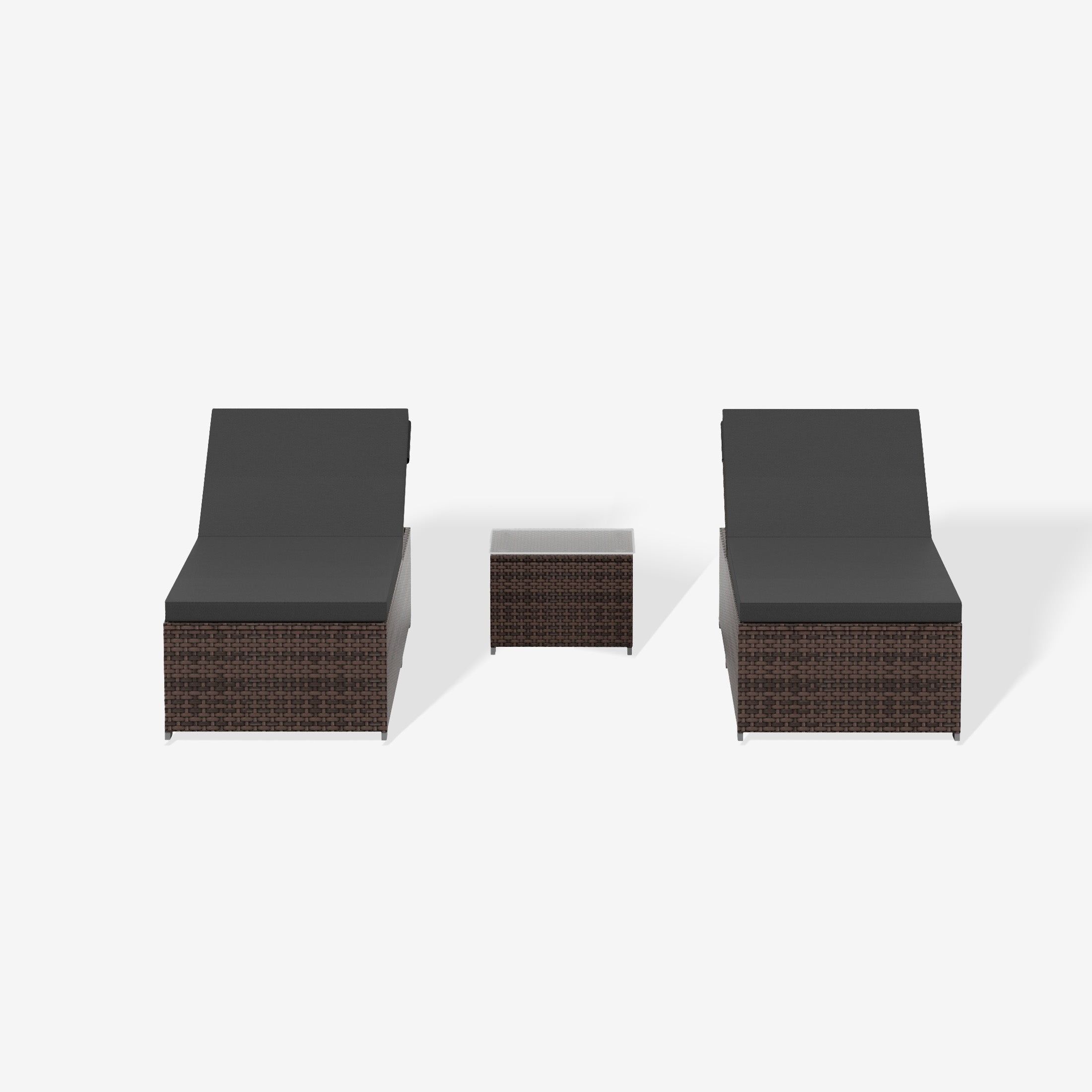 3-Piece Outdoor Wicker Chaise Lounge Set with Side Table