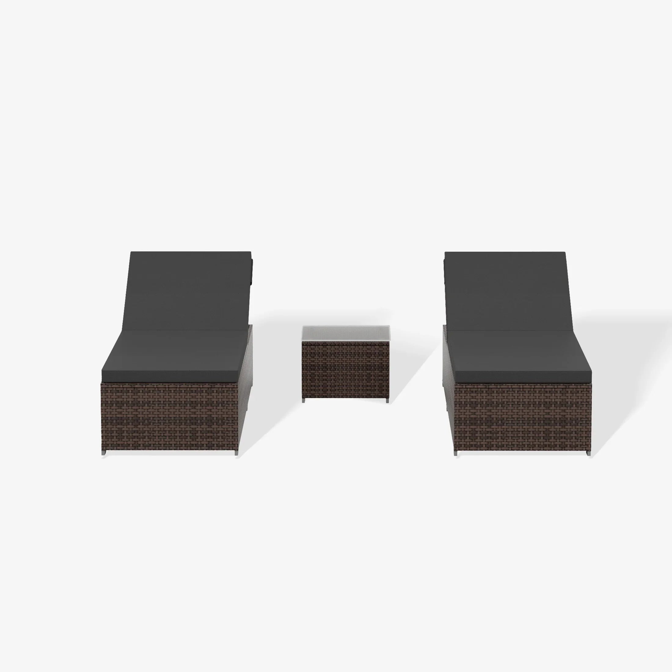 3-Piece Outdoor Wicker Chaise Lounge Set with Side Table