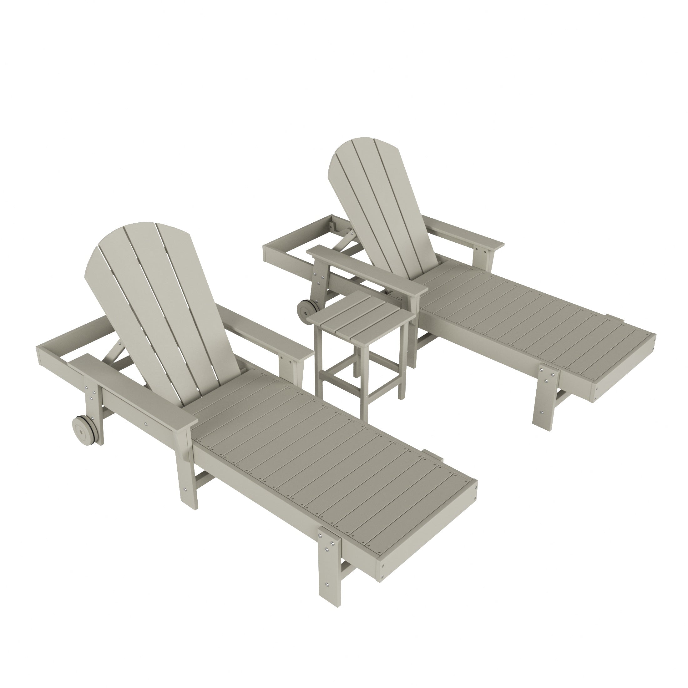Paradise 3 Piece Adirondack Reclining Chaise Lounge With Arms & Wheels