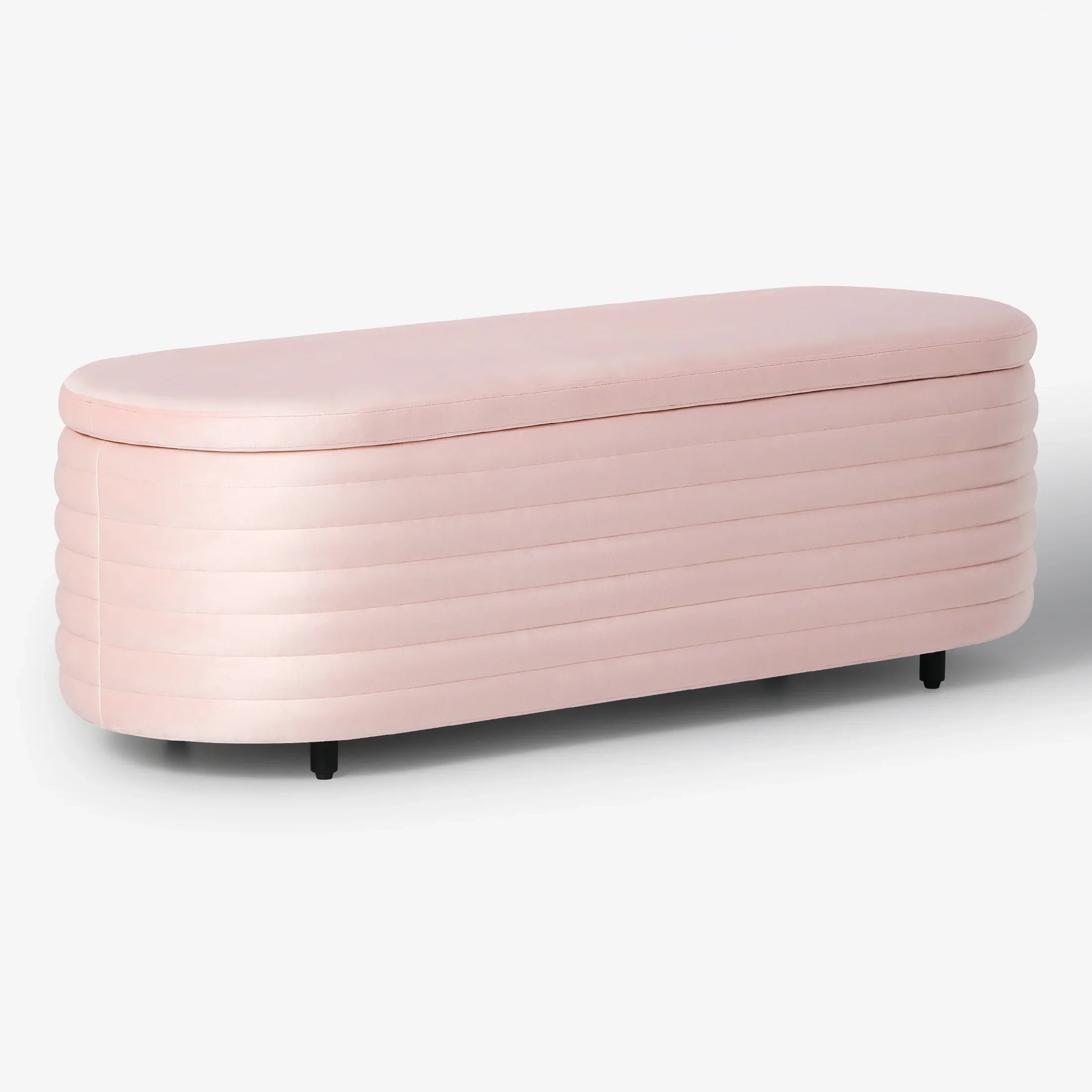 Alaia 54" Wide Mid-Century Modern Upholstered Velvet Tufted Oval Storage Ottoman Bench