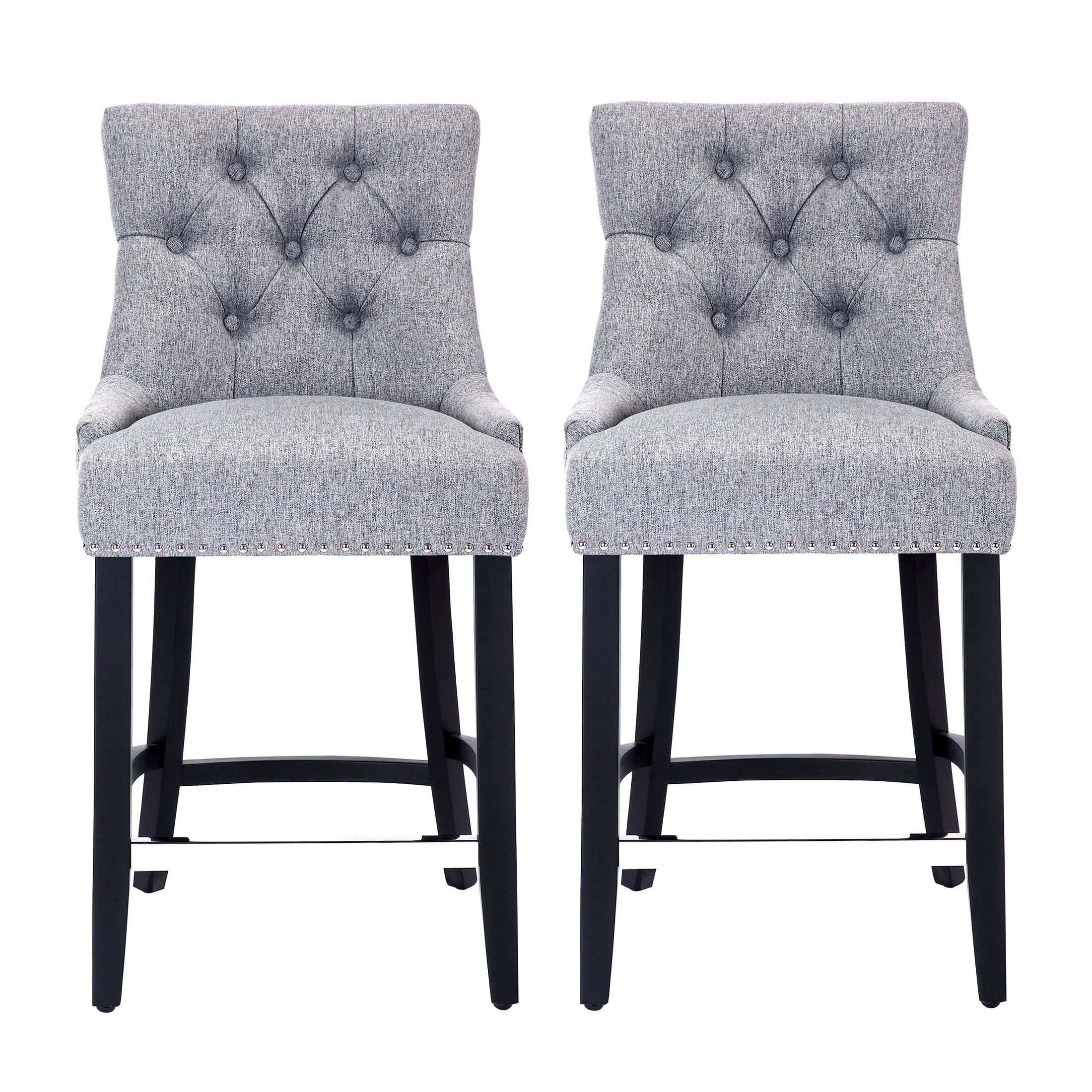 Bellmount 24" Upholstered Wood Bar Stool with Tufted Back (Set of 2)