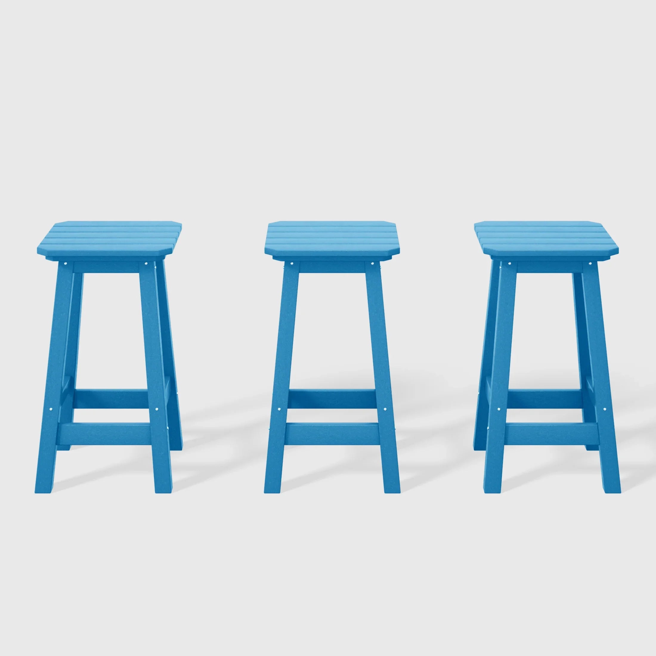 Paradise 24" HDPE Outdoor Patio Counter High Backless Square Bar Stools Set of Three