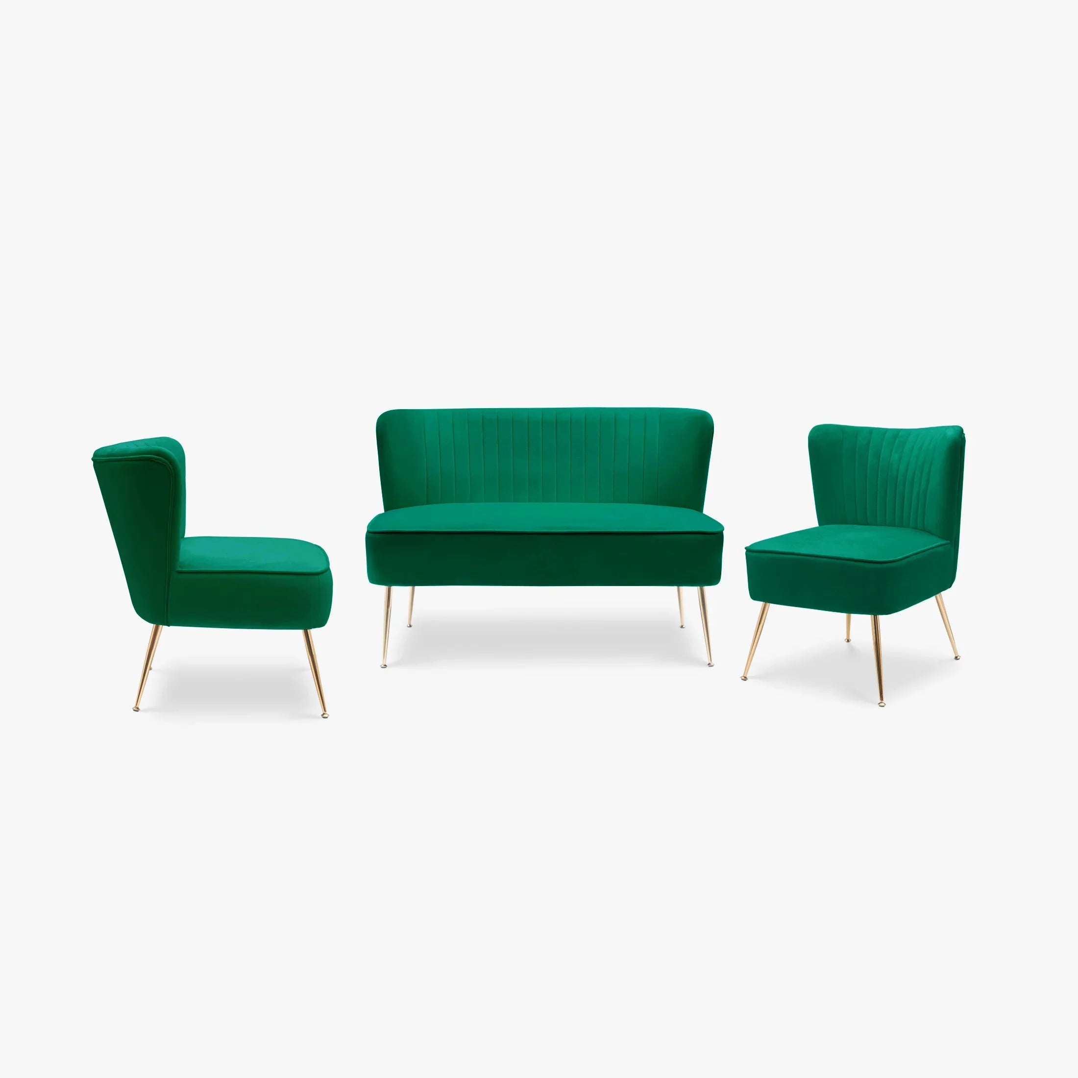 Alaia Mid Century Modern Tufted Velvet Loveseat Sofa and 22" Accent Chair 3-Piece Set