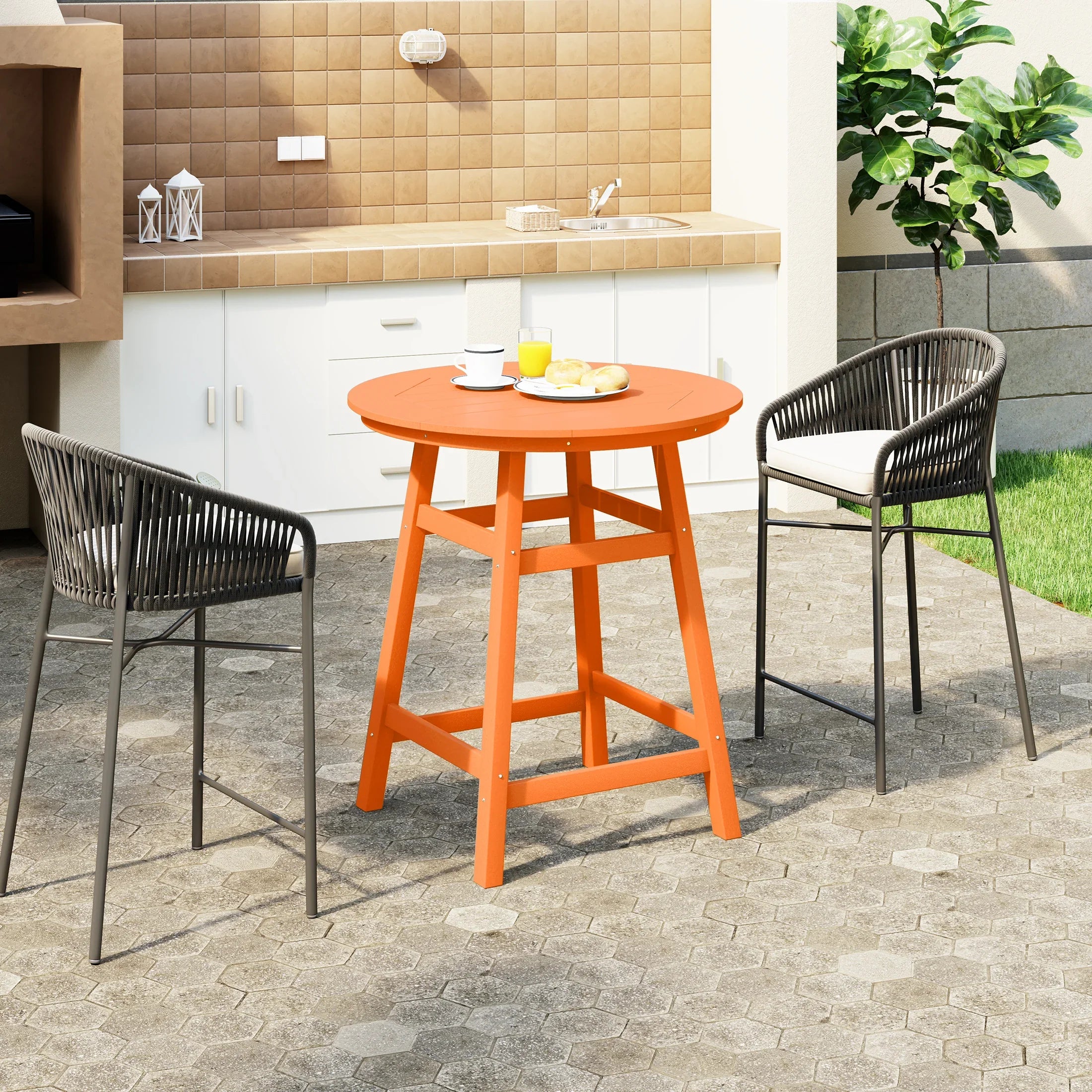 Paradise Outdoor 35" HDPE Round Patio Counter Height Bar Table