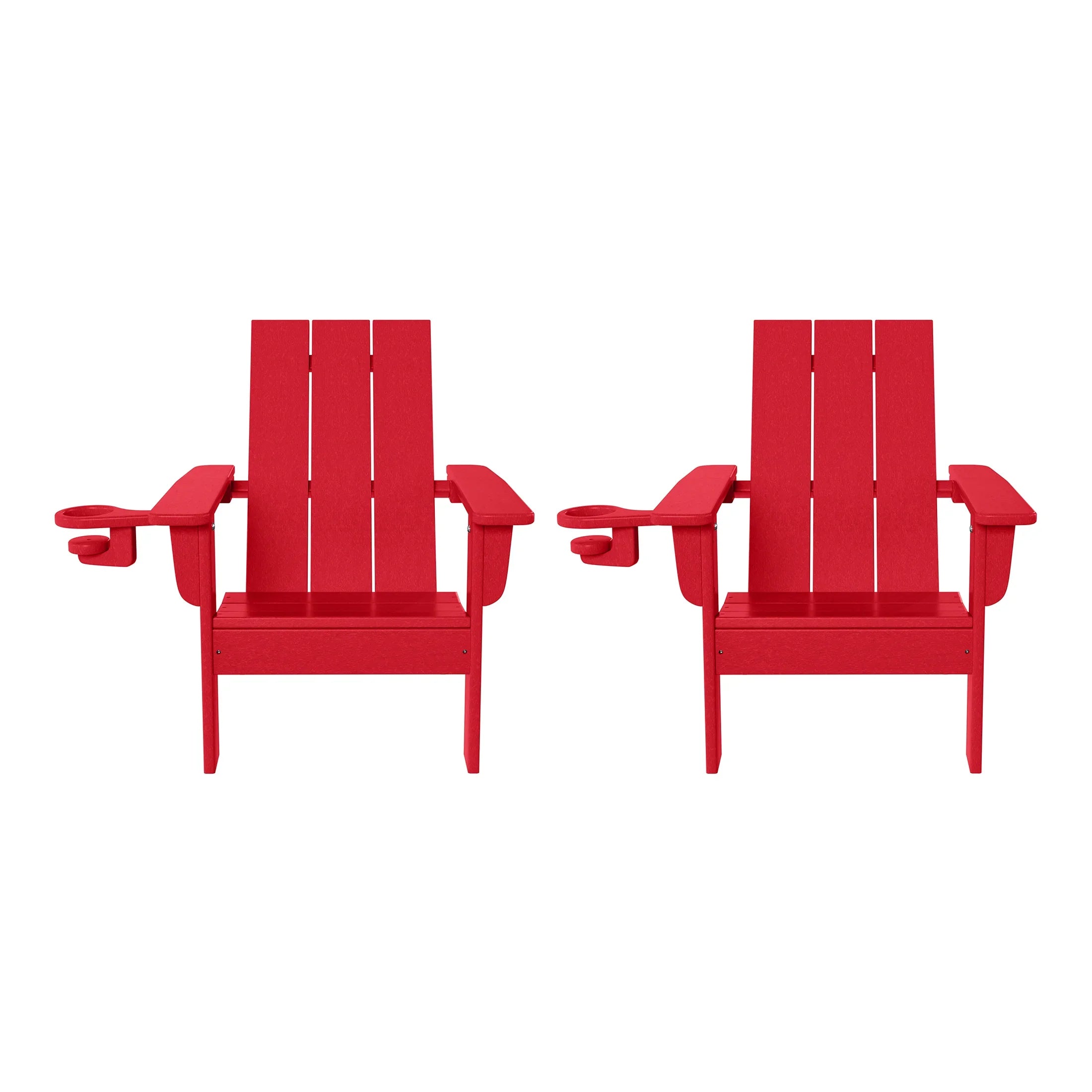 Palms Kids Outdoor HDPE Plastic Modern Adirondack Patio Chairs with Cup Holders (Set of 2)