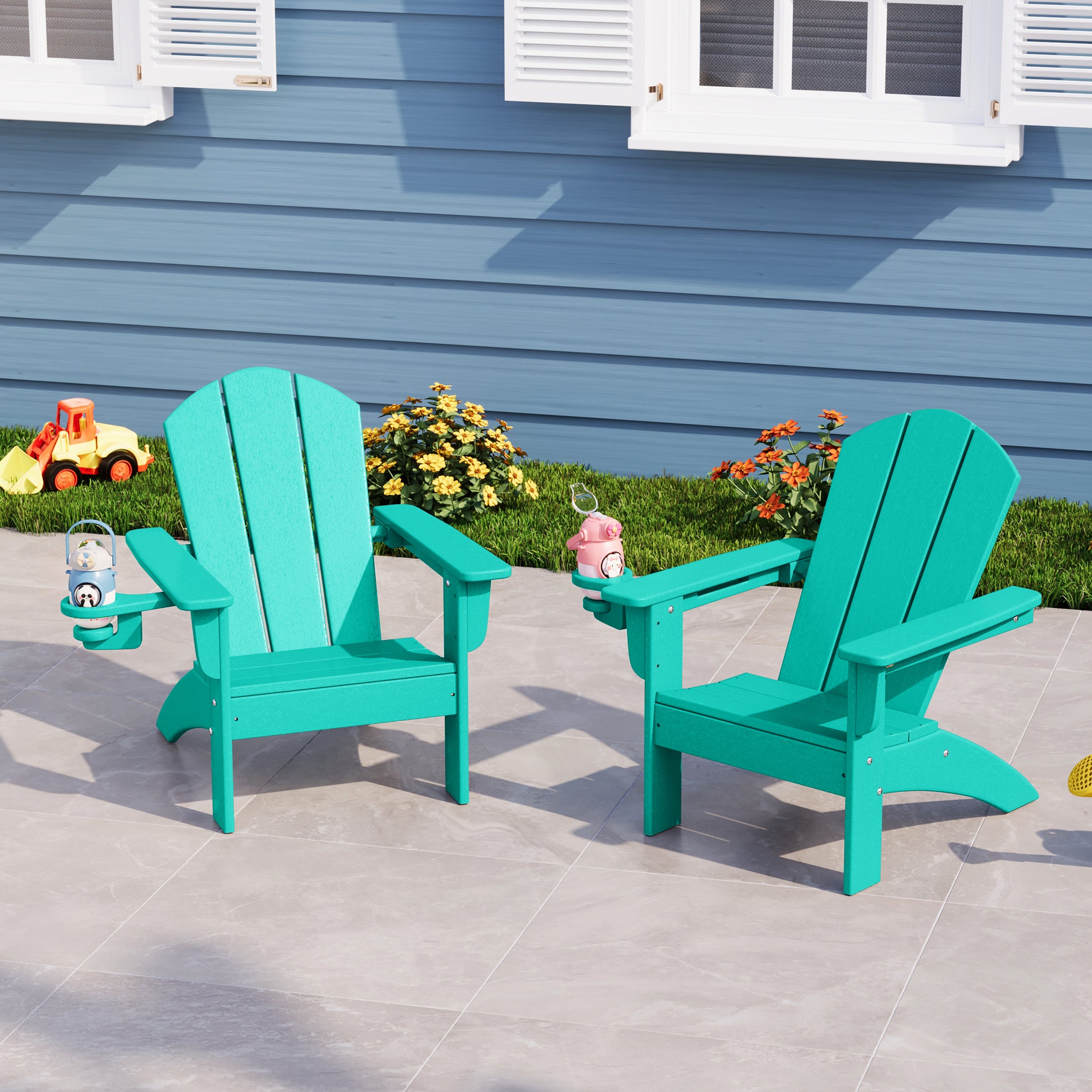 Paradise Kids Outdoor HDPE Plastic Adirondack Patio Chairs with Cup Holders (Set of 2)