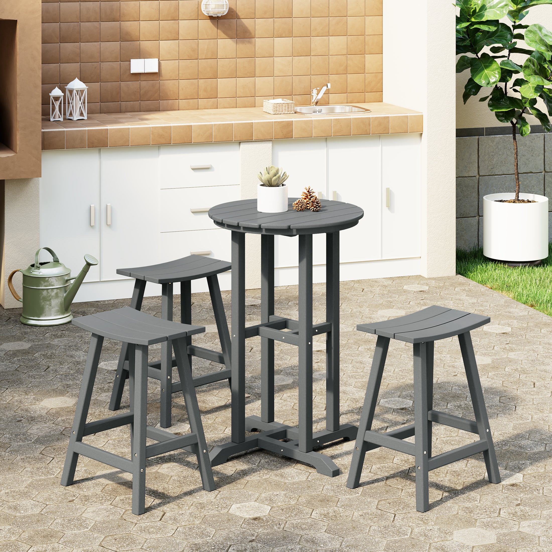 Paradise Outdoor Patio Counter Height Bar Stools Bistro Bar Table 4-Piece Set