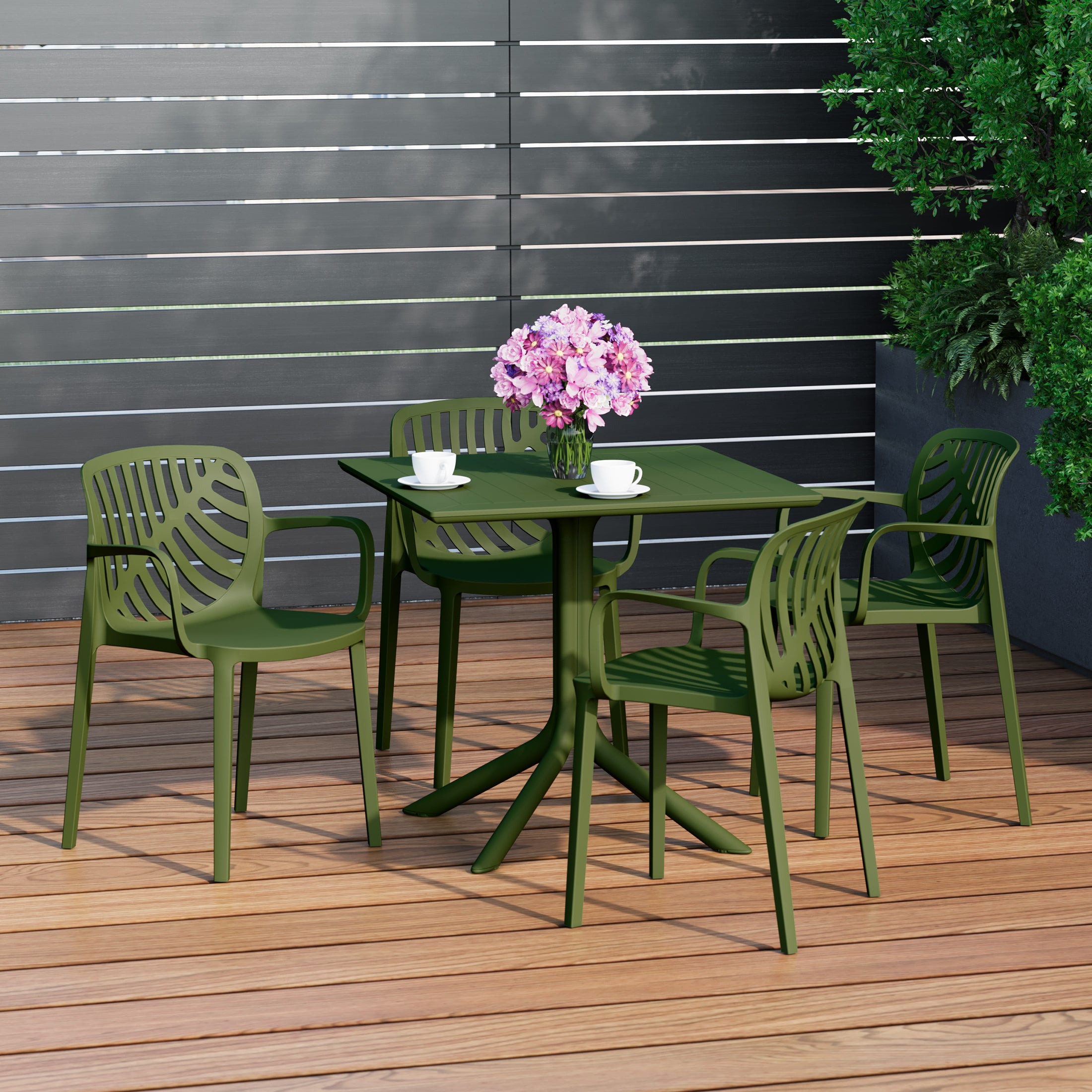 Sunshine 5-Piece Outdoor Square Patio Dining Table Set with Stackable Patio Dining Chairs