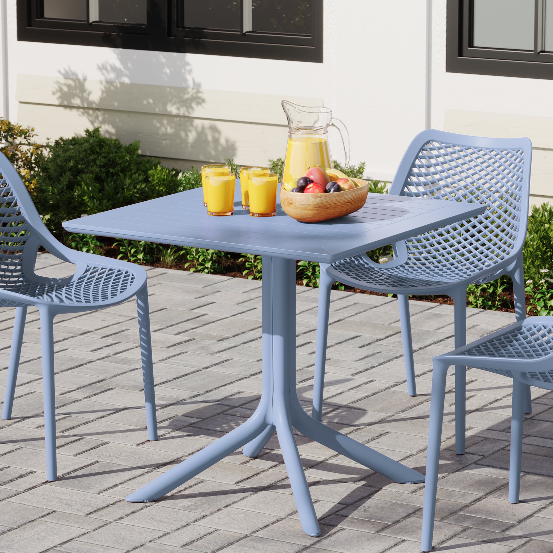 Sunshine 31.5" Square Outdoor Plastic Resin Patio Dining Table for 4