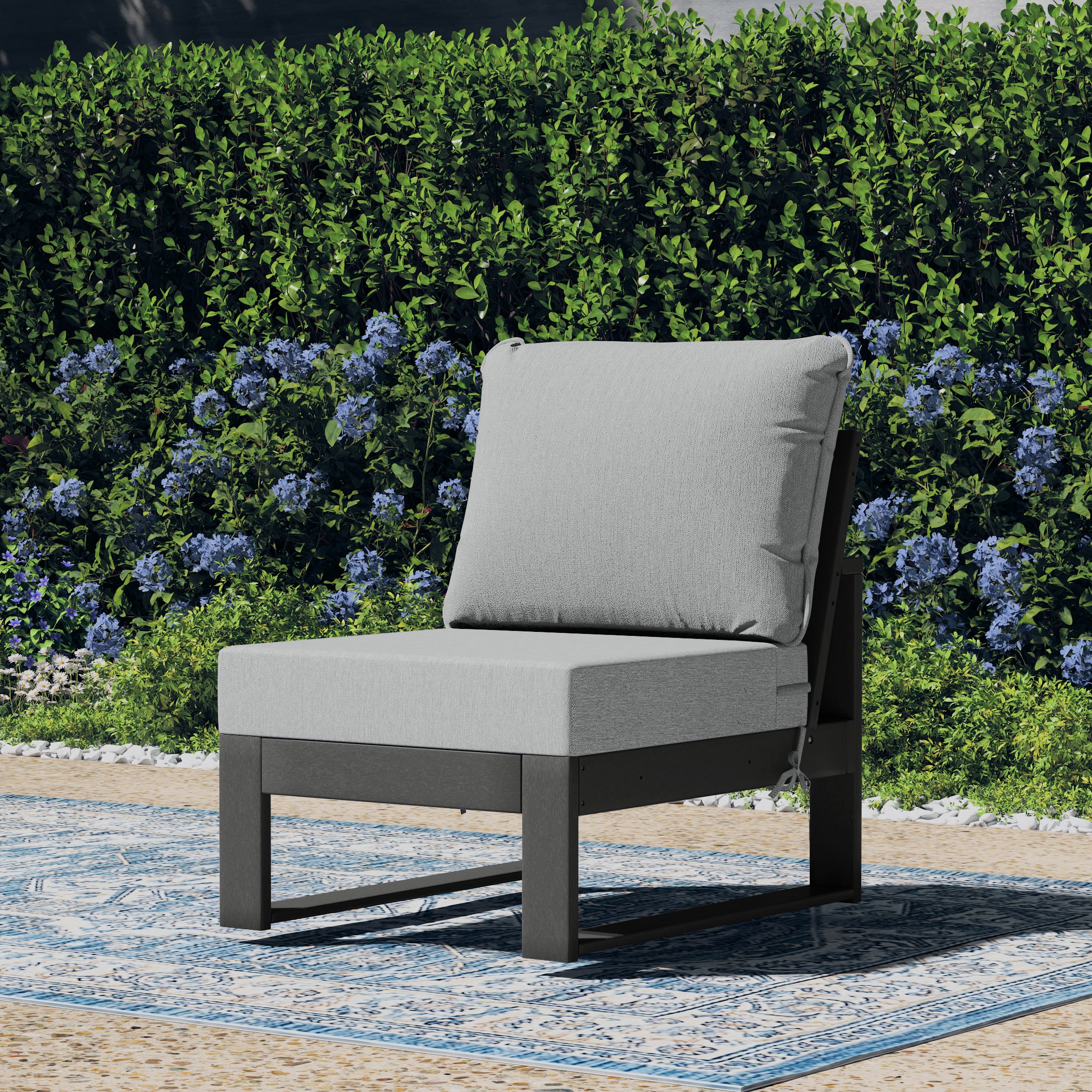 Rockaway Outdoor HDPE Sectional Armless Chair with Water-Proof Patio Cushions