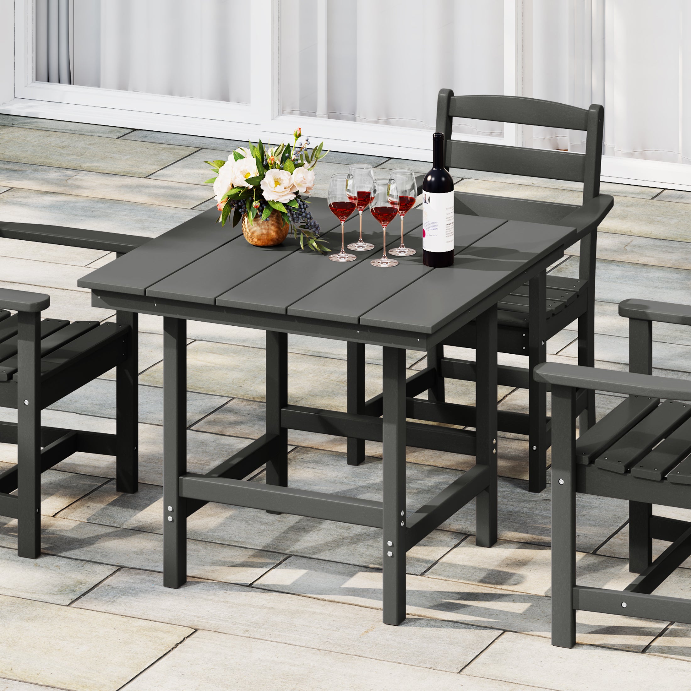 Palms Outdoor HDPE 36" Square Patio Dining Table with Umbrella Hole