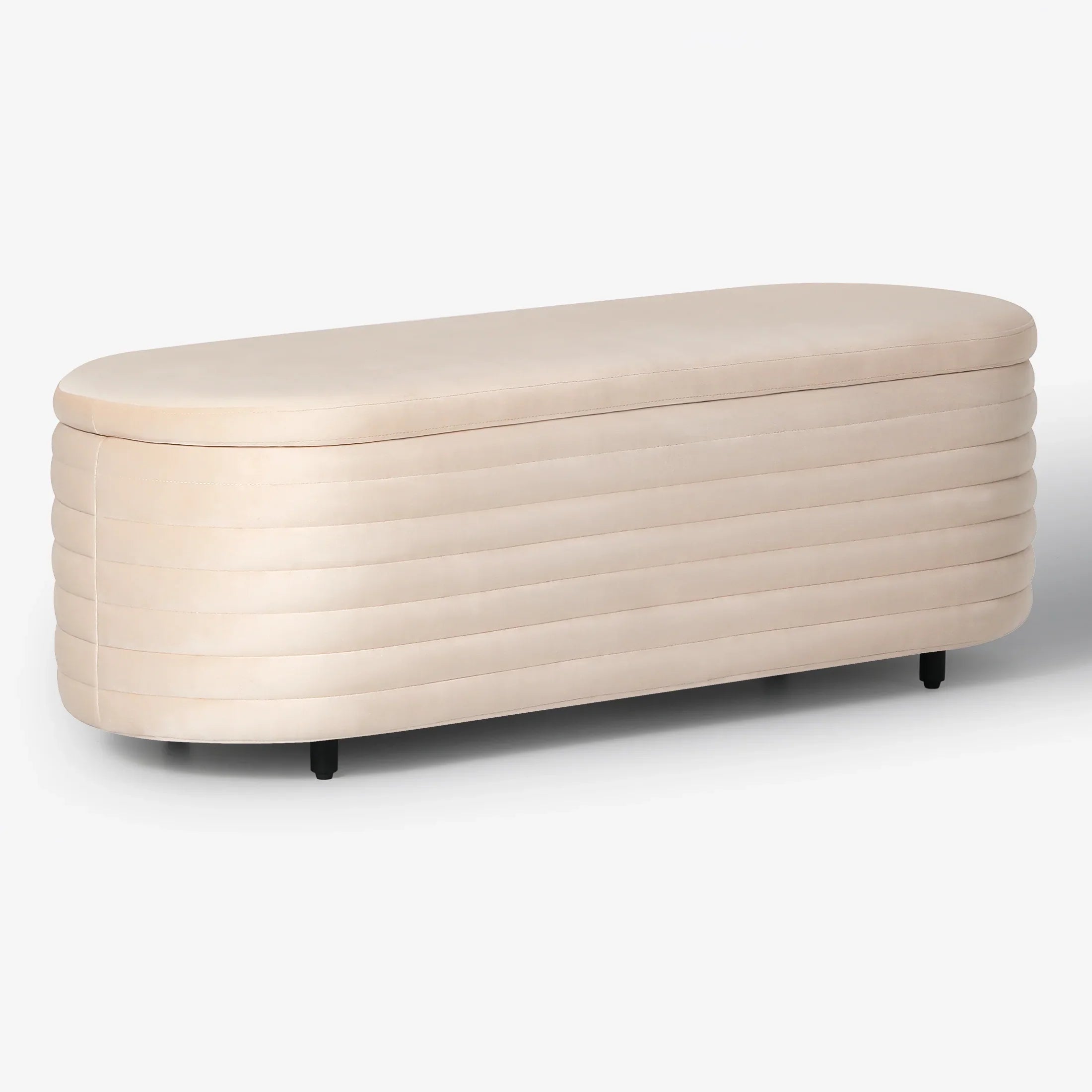 Alaia 54" Wide Mid-Century Modern Upholstered Velvet Tufted Oval Storage Ottoman Bench