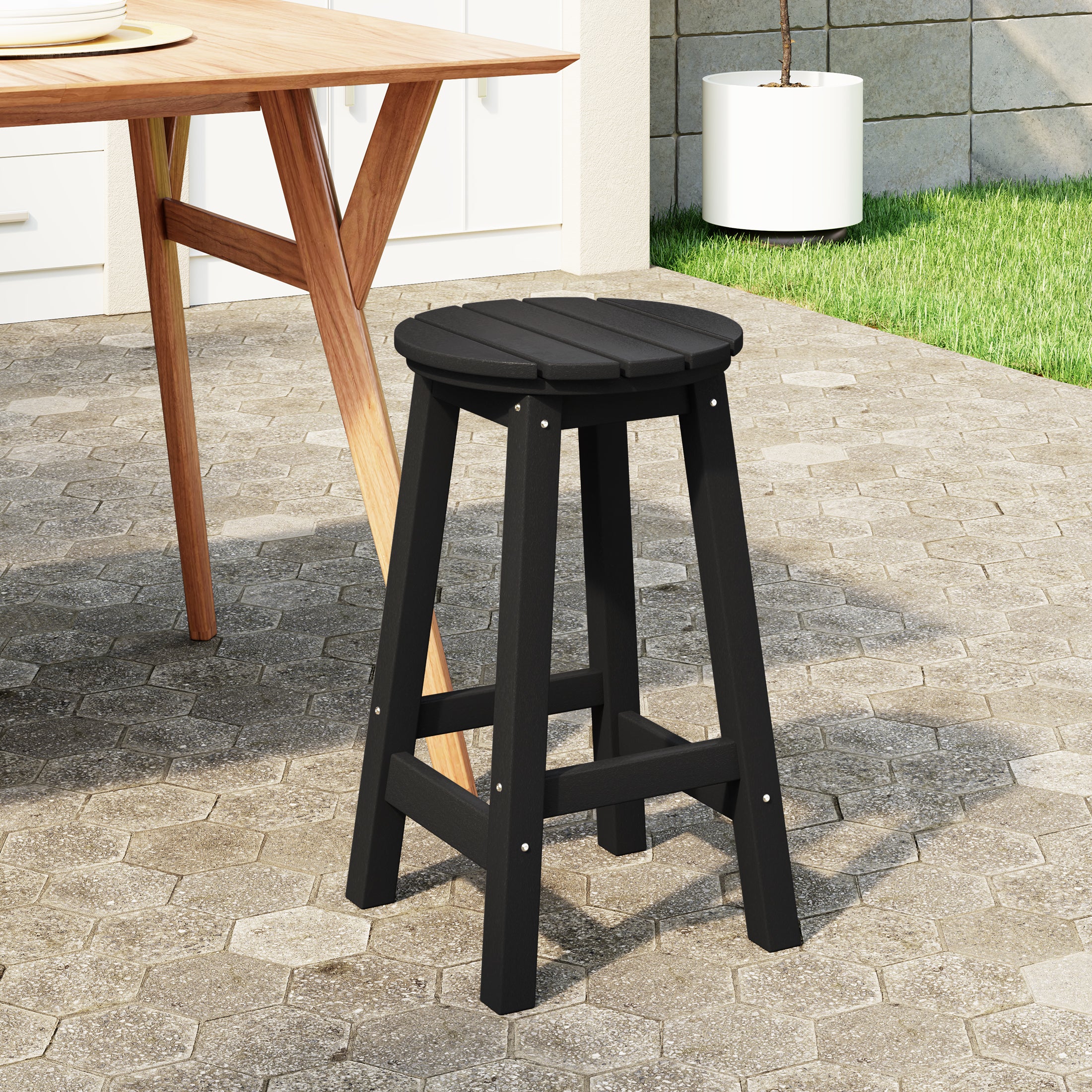 Paradise 24" HDPE Outdoor Patio Round Counter Height Bar Stool