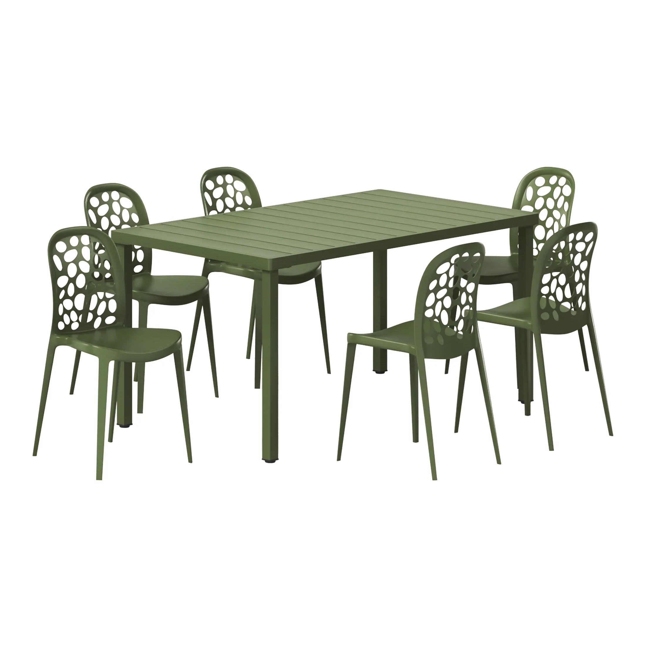 Sunshine 7-Piece Outdoor Metal Rectangle Patio Dining Table Set With Stackable Patio Dining Side Chairs