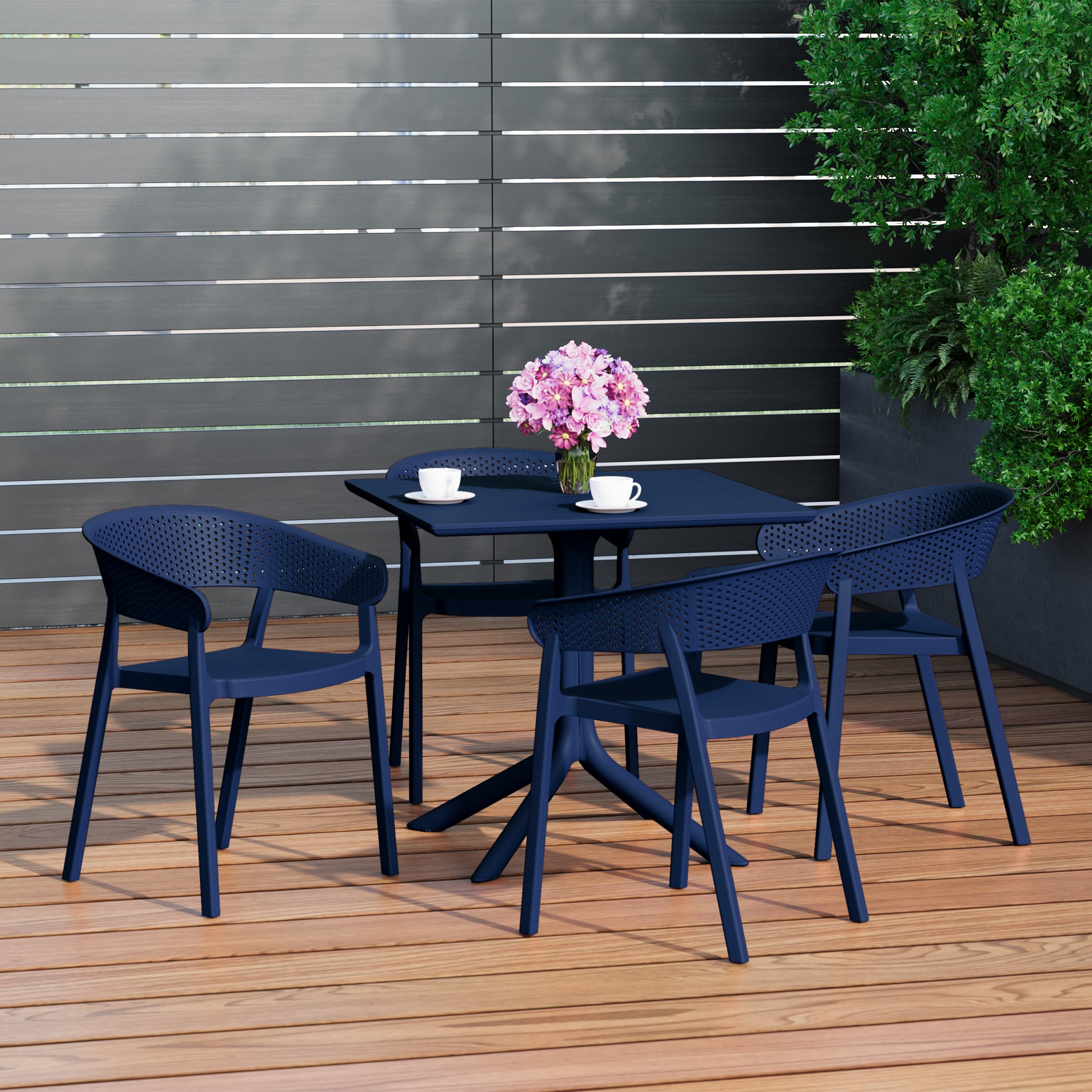 Sunshine 5-Piece Outdoor Resin Square Patio Dining Table Set with Stackable Patio Dining Chairs