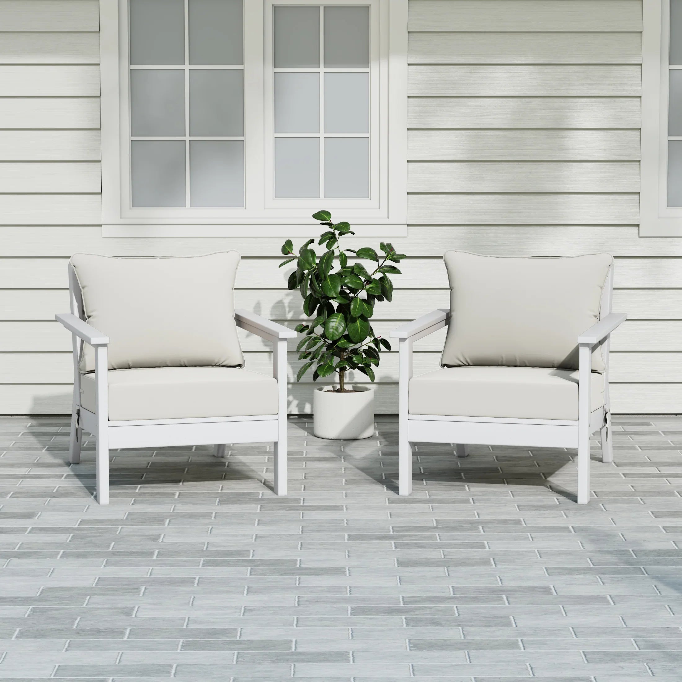 Portsmouth Outdoor Modern HDPE Patio Club Chairs with Deep Seat Cushions (Set of 2)