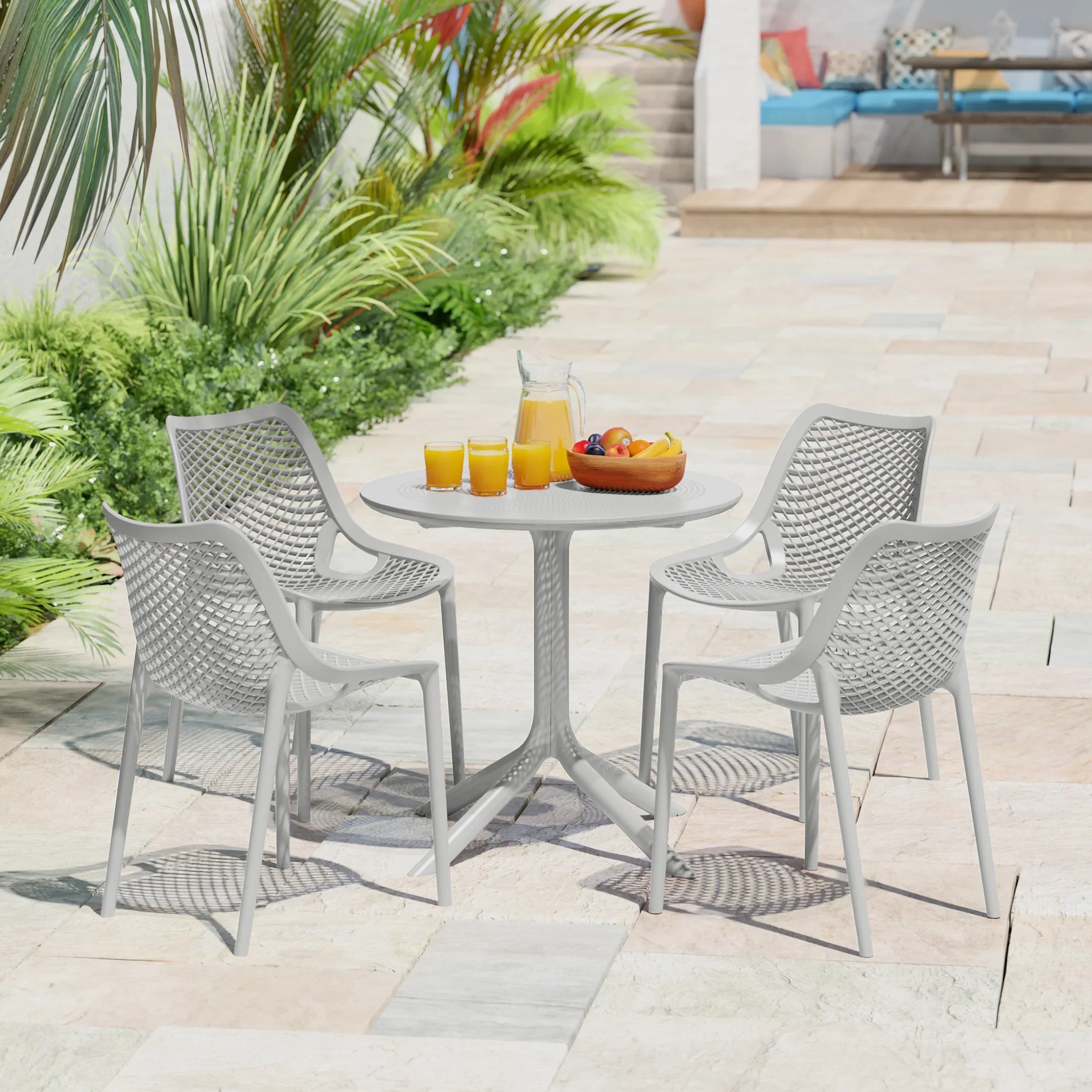 Sunshine 5-Piece Modern Round Patio Dining Table Set with Stackable Patio Dining Chairs