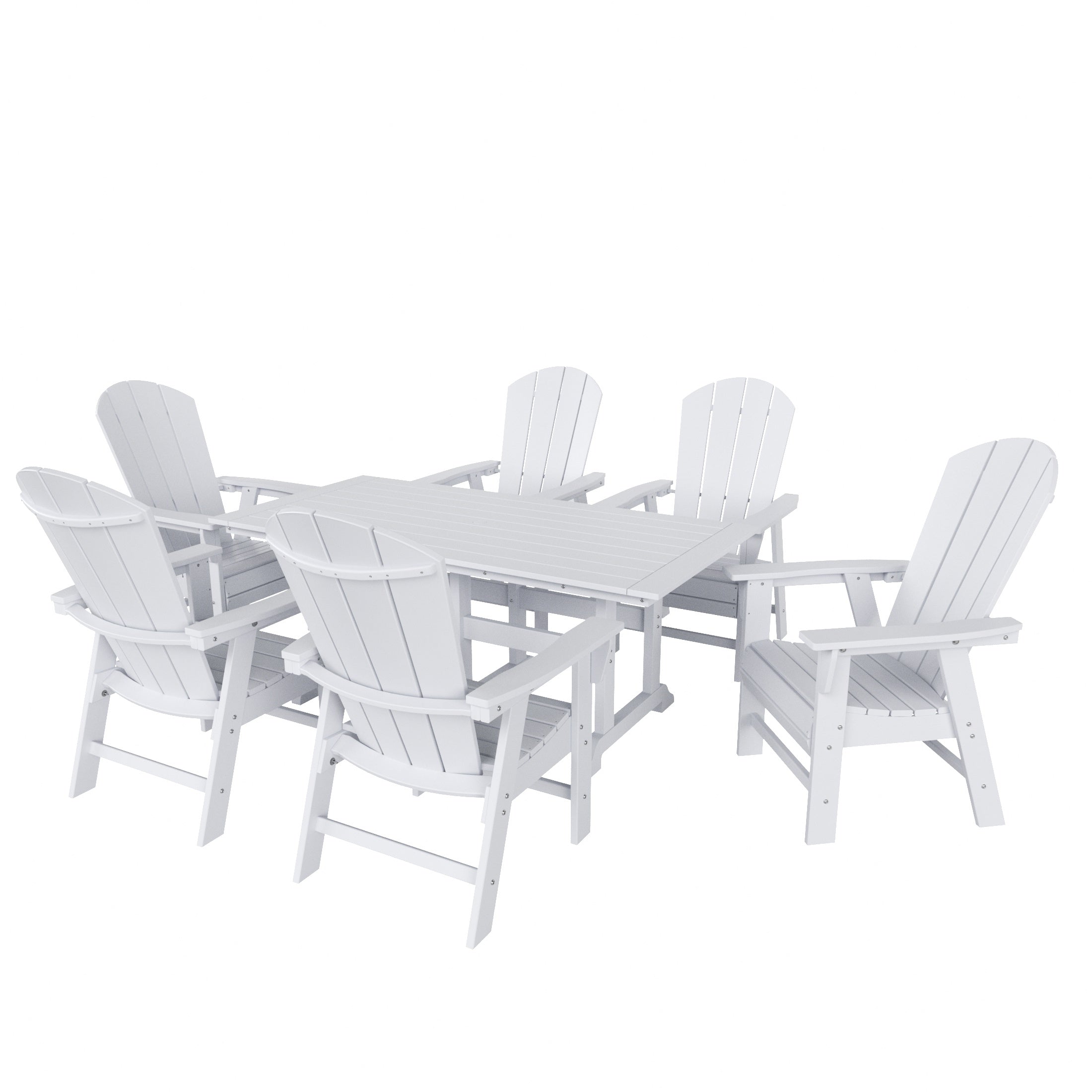Paradise 7 Piece Outdoor Patio Dining Table and Adirondack Armchair Set