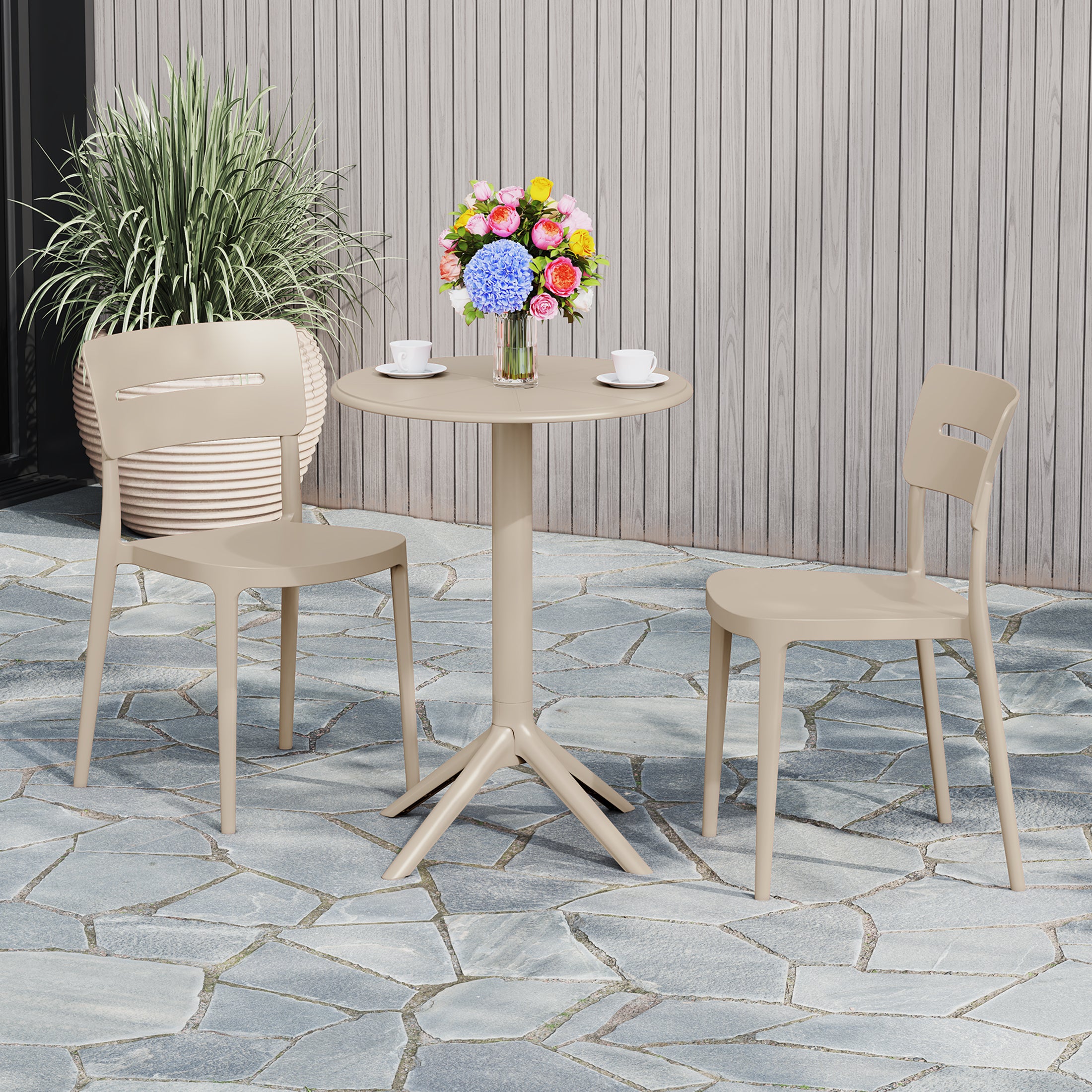 Sunshine 3-Piece Outdoor Resin Patio Bistro Set with Stackable Patio Dining Chairs
