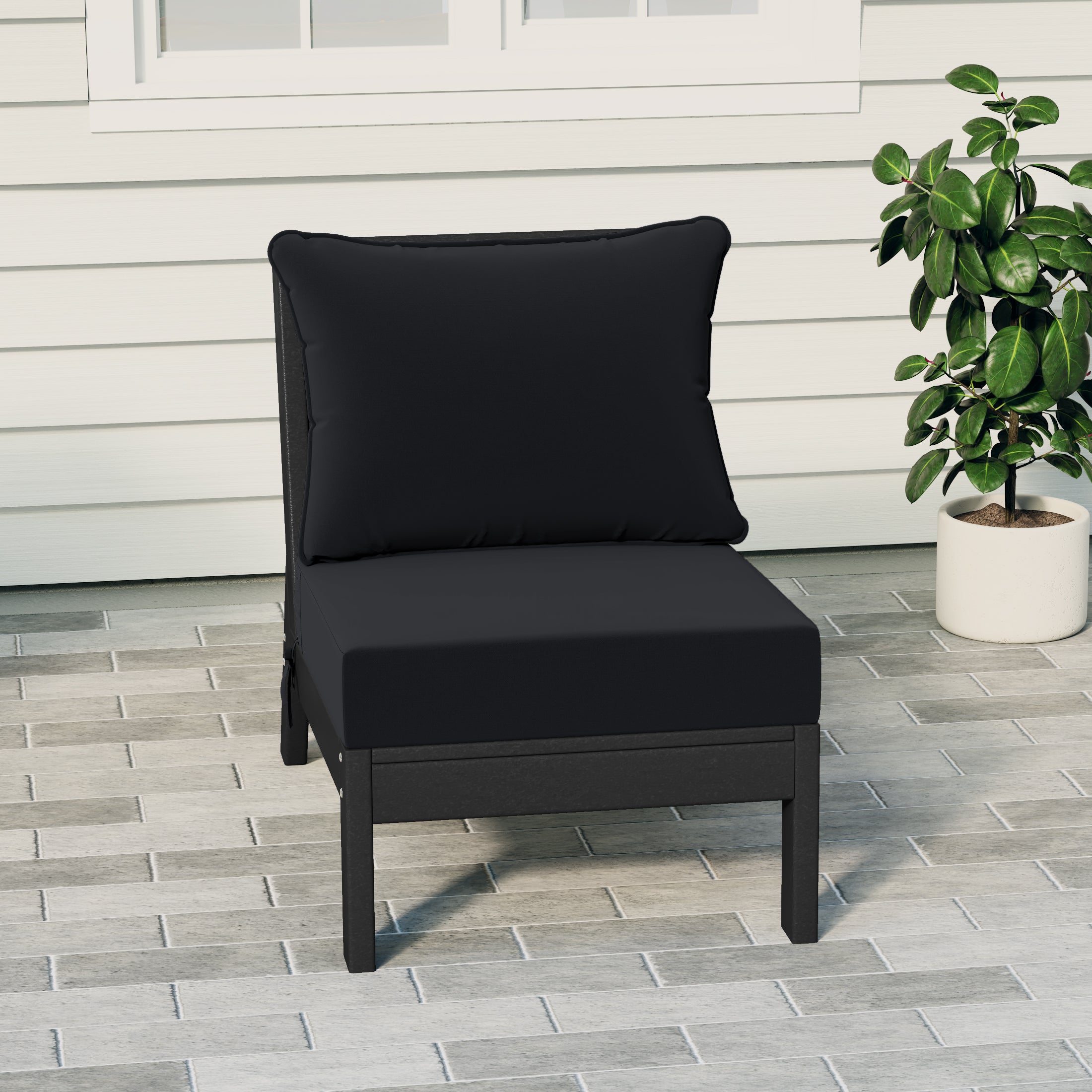 Portsmouth Outdoor HDPE Deep Seating Modular Armless Patio Chair with Patio Cushions