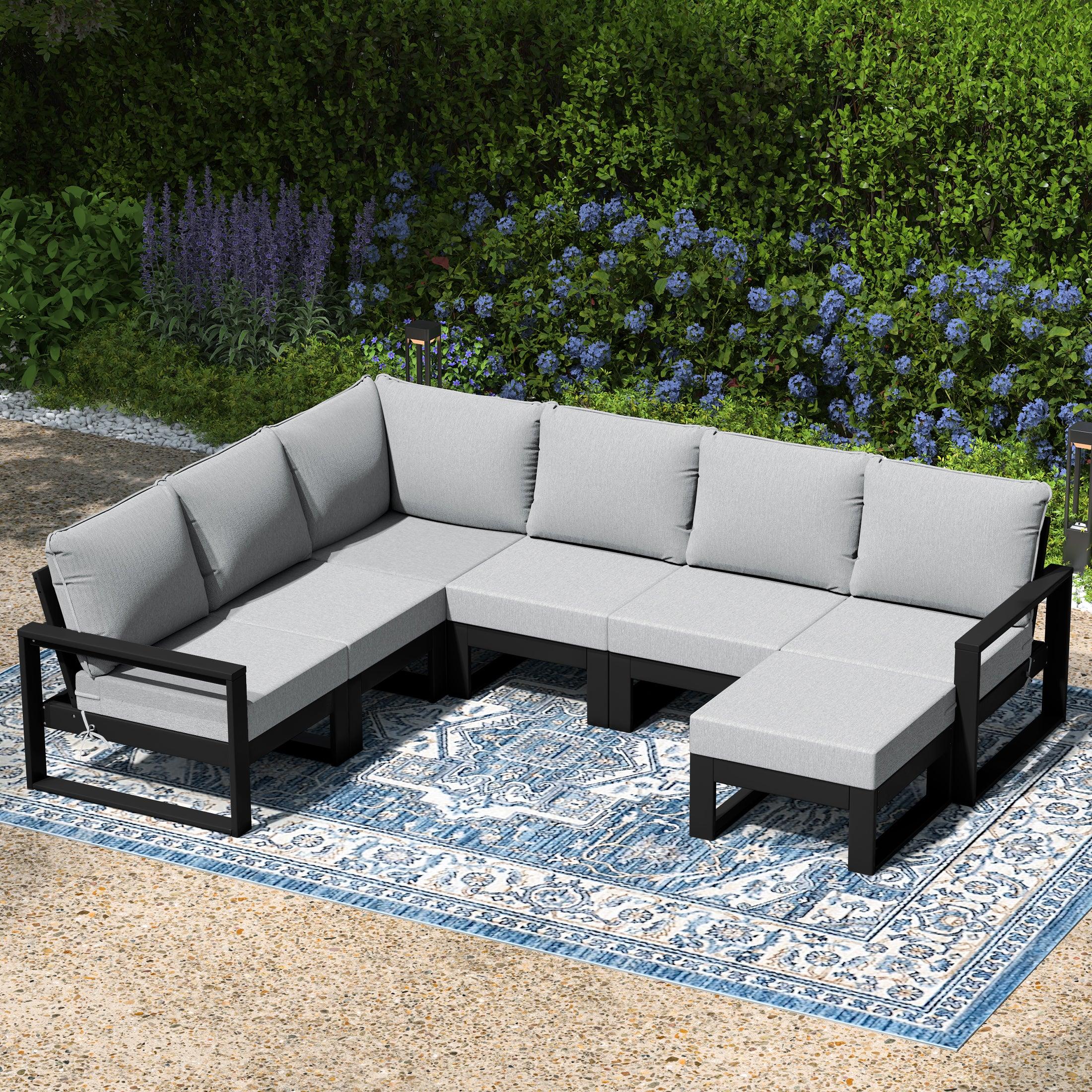 Rockaway 7-Piece Outdoor Modular L-Shaped Corner Patio Sectional Sofa Set