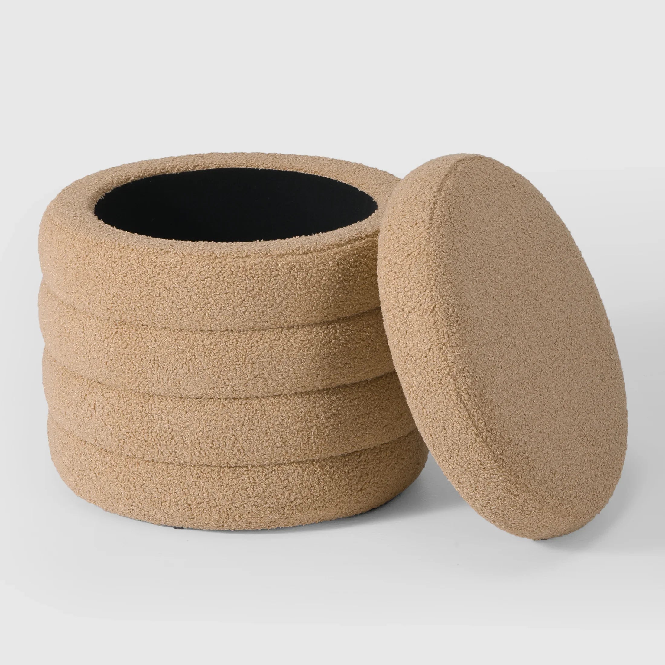 Celine Mid-Century Modern Faux Sherpa Round Storage Ottoman