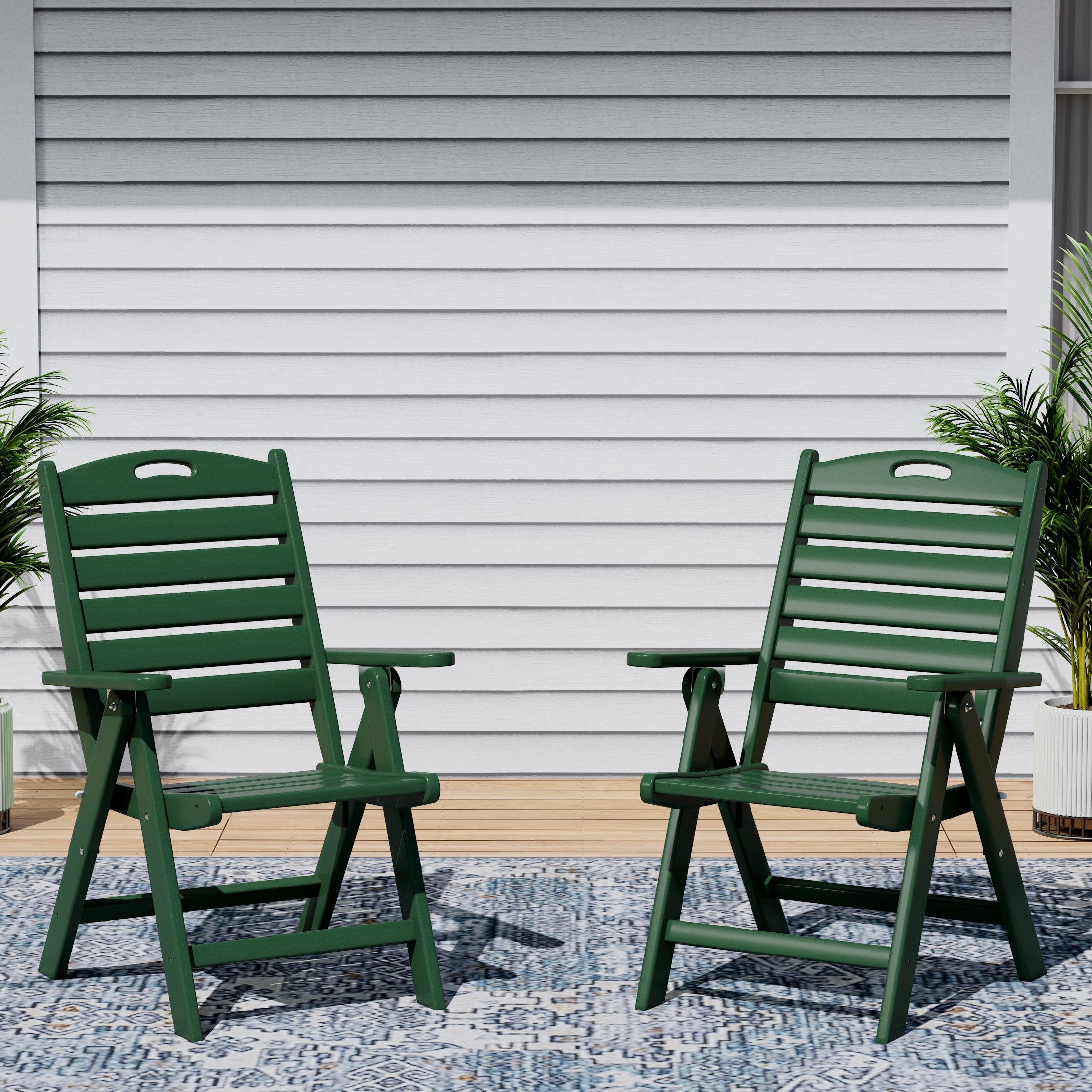 Cayman HDPE Adjustable Highback Folding Outdoor Patio Dining Chairs Set of 2