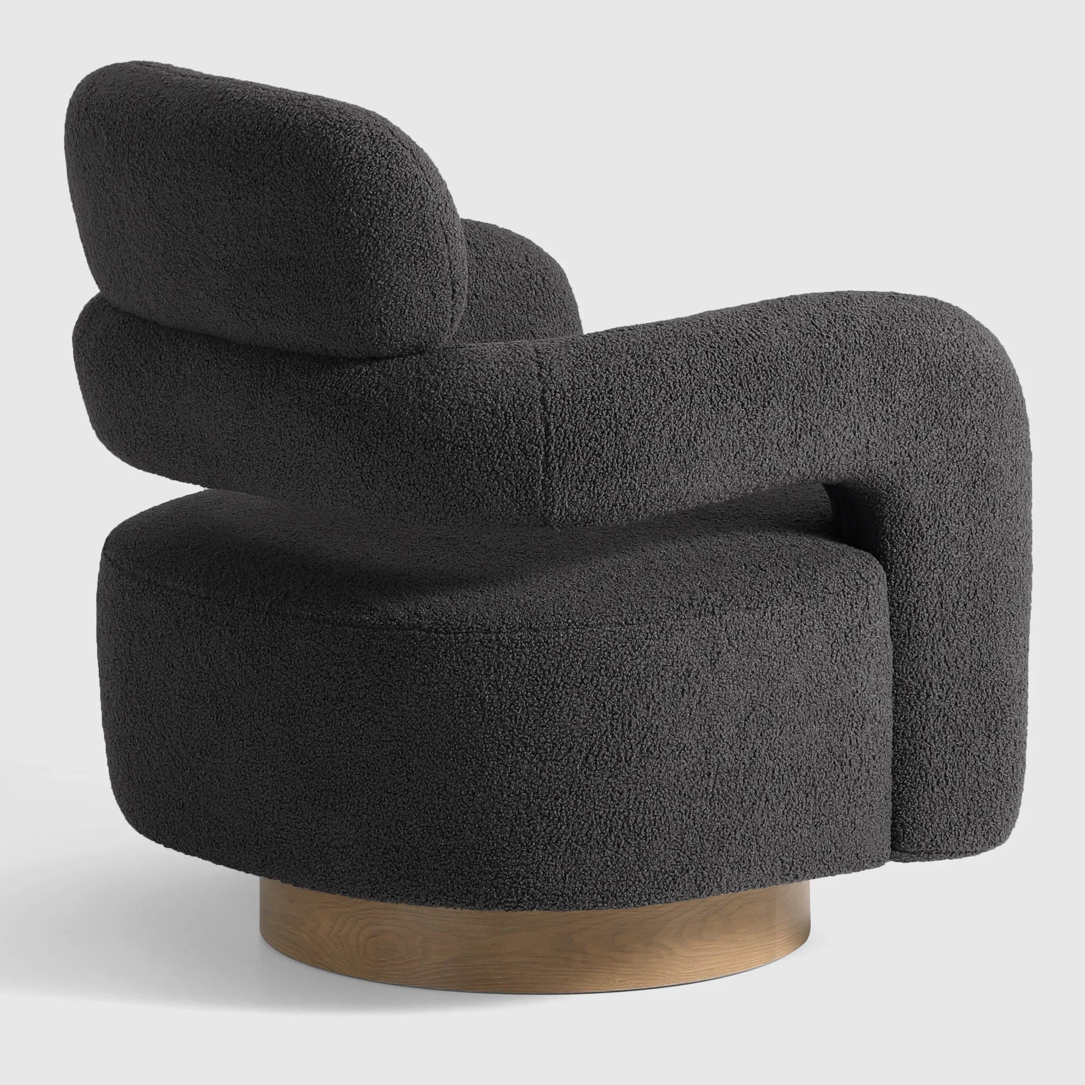 Celine Mid-Century Modern Sherpa Swivel Barrel Accent Chair With Storage Ottoman