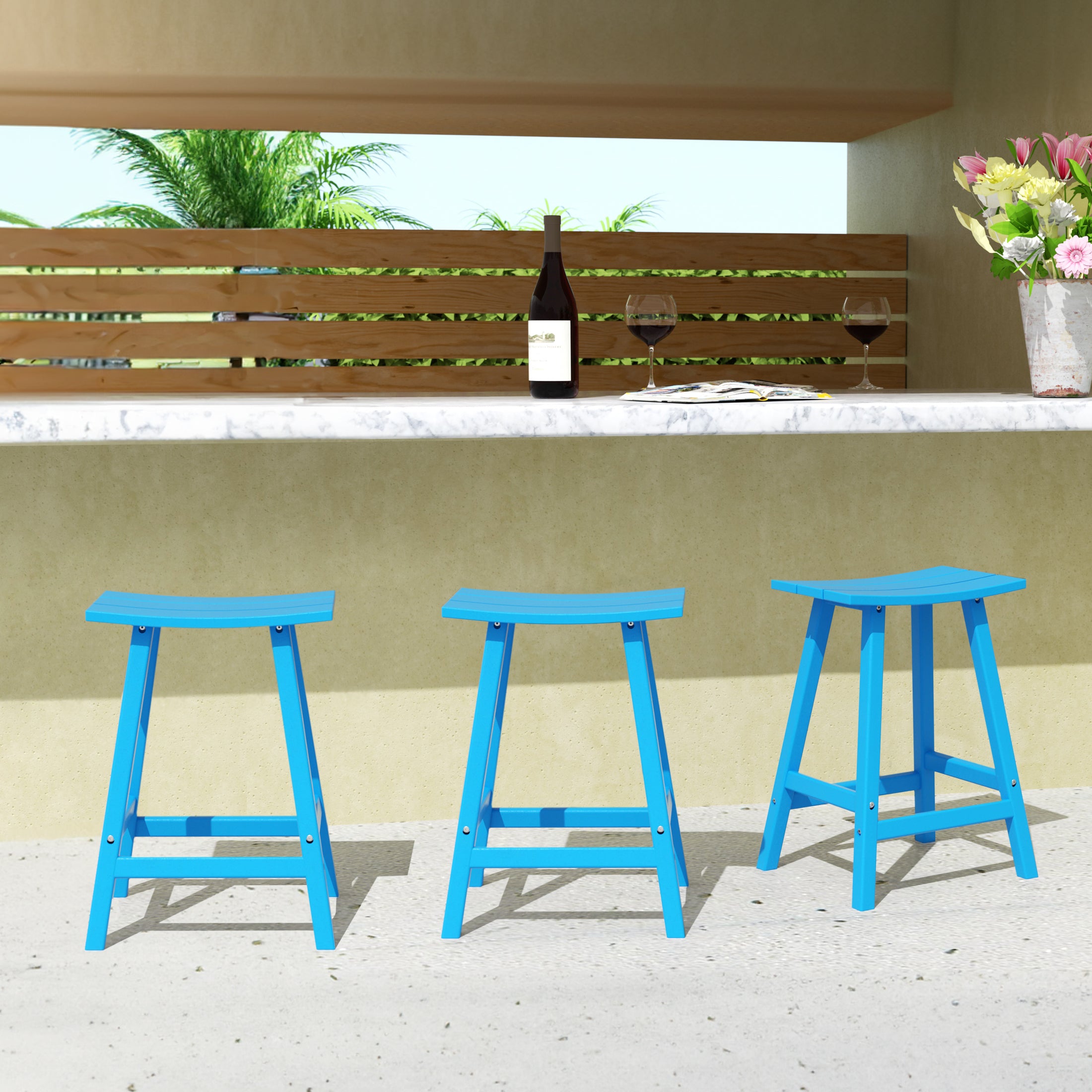 Paradise 24 Inch Counter High Saddle Stools (Set of 3)
