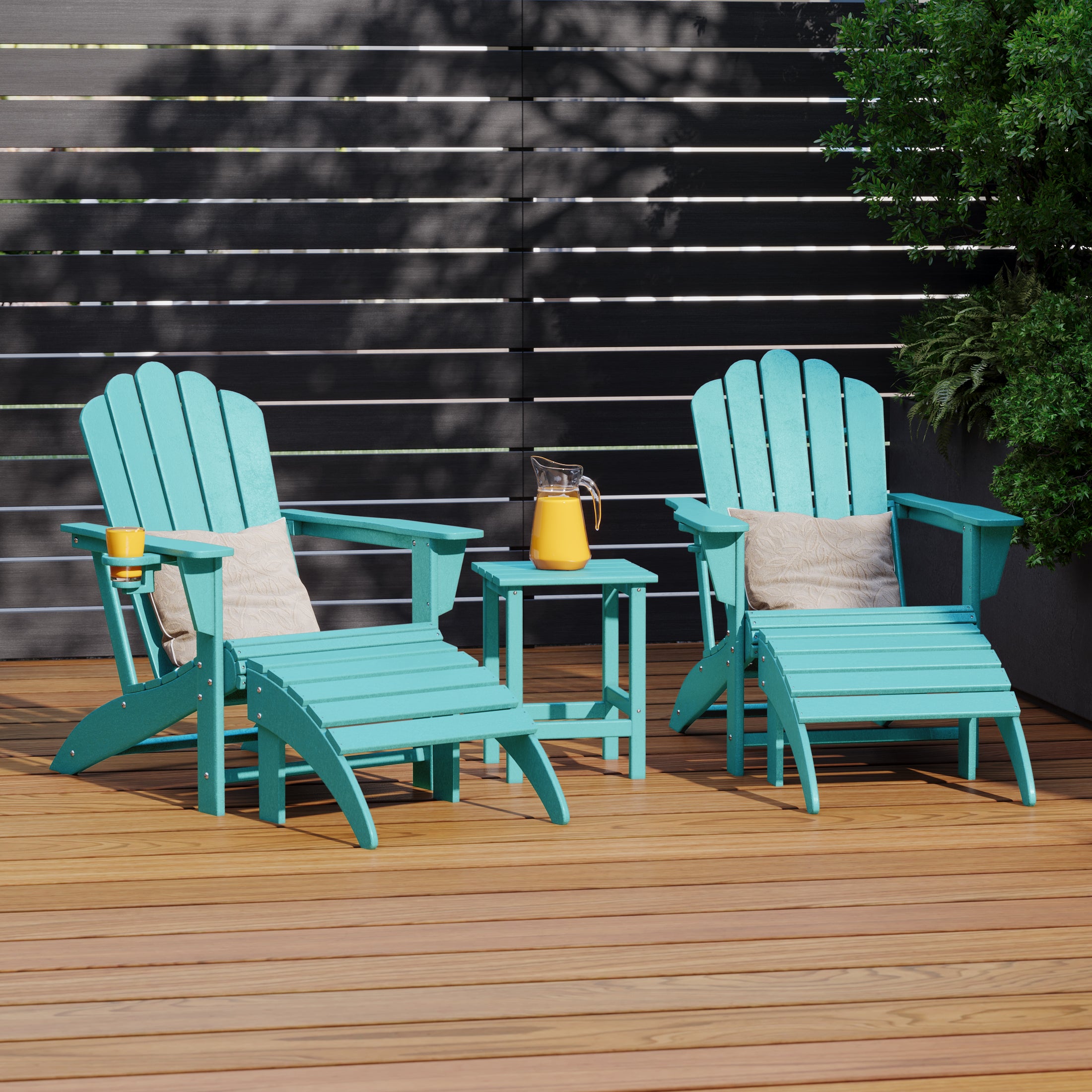 Lakeview 5-Piece Adirondack Chair with Folding Ottoman and Table Set