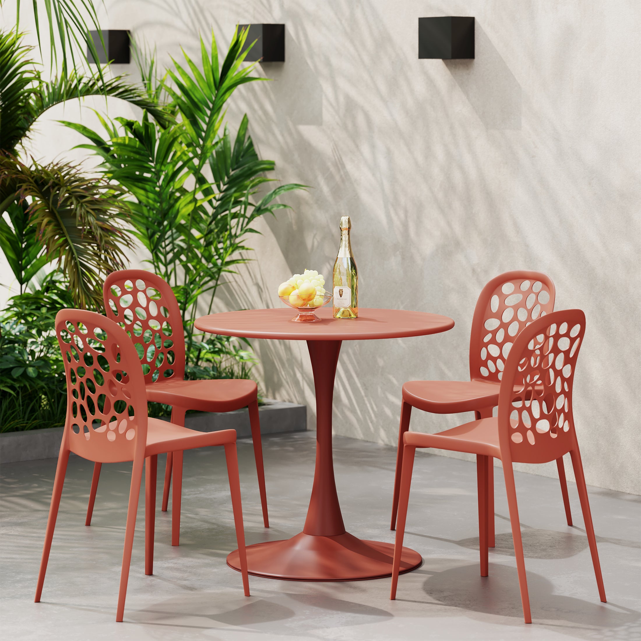 Sunshine 5-Piece Outdoor Indoor Metal Patio Dining Table Set With Stackable Polypropylene Patio Side Chairs