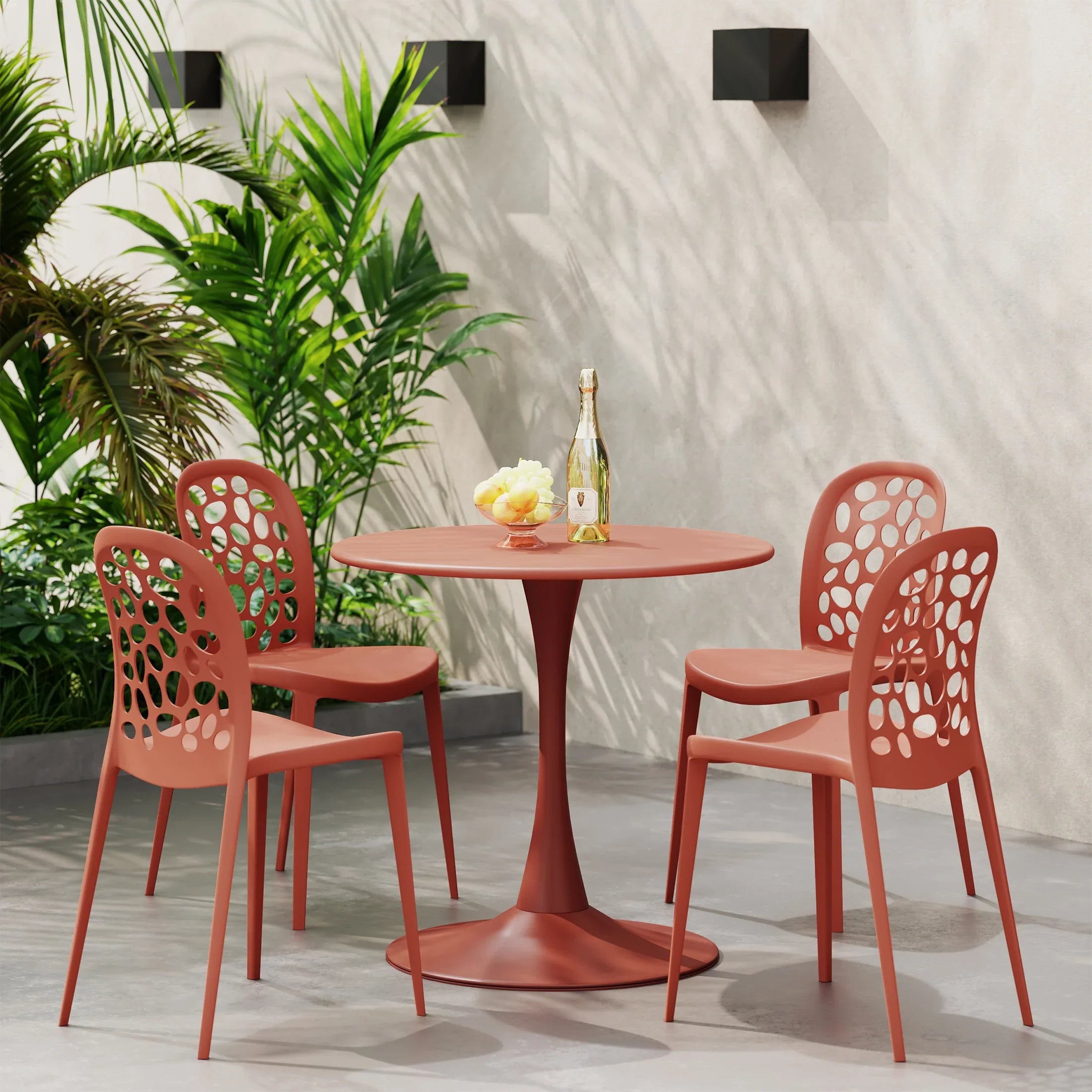 Sunshine 5-Piece Outdoor Indoor Metal Patio Dining Table Set With Stackable Polypropylene Patio Side Chairs