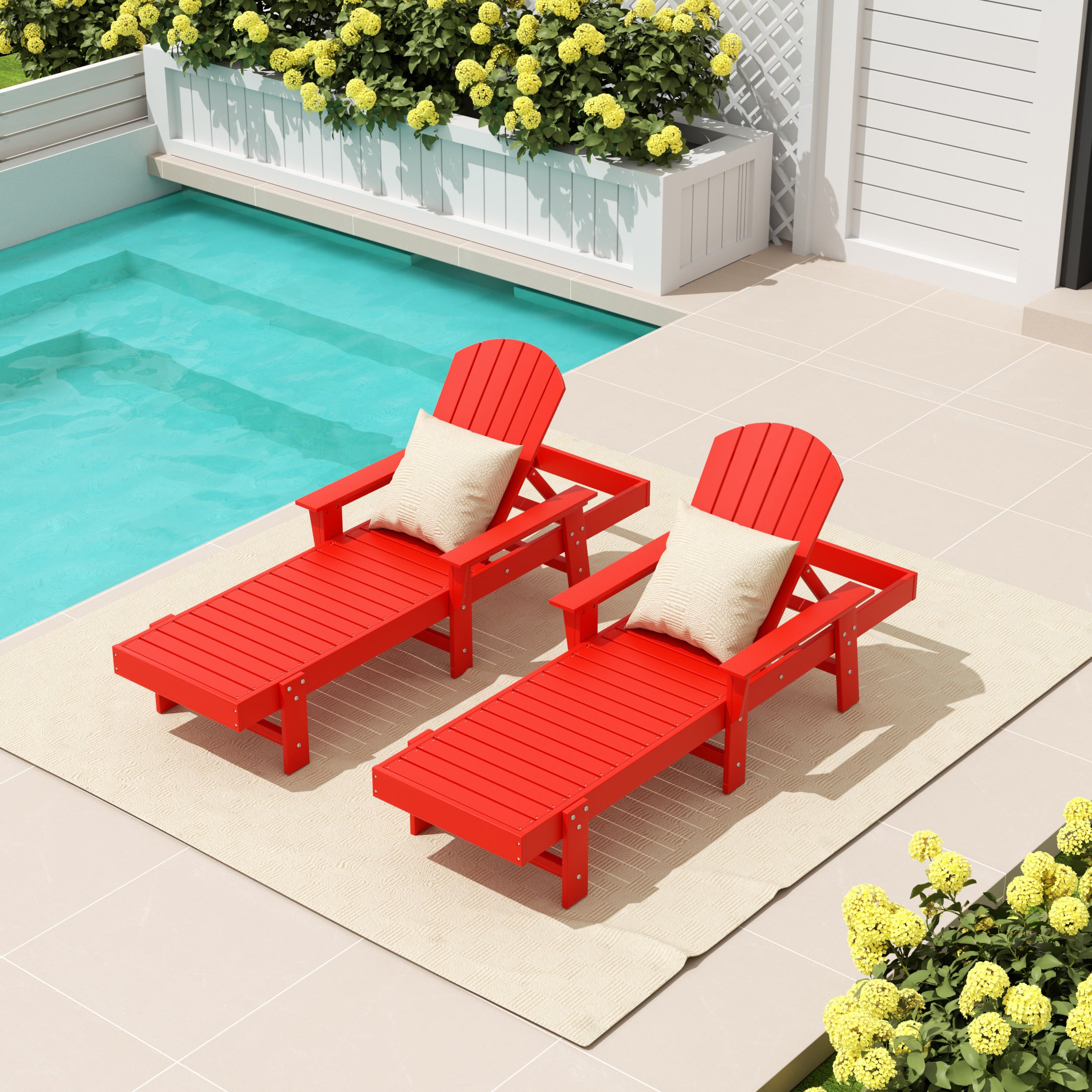 Portside 2 Piece Adirondack Poly Reclining Chaise Lounge With Arms