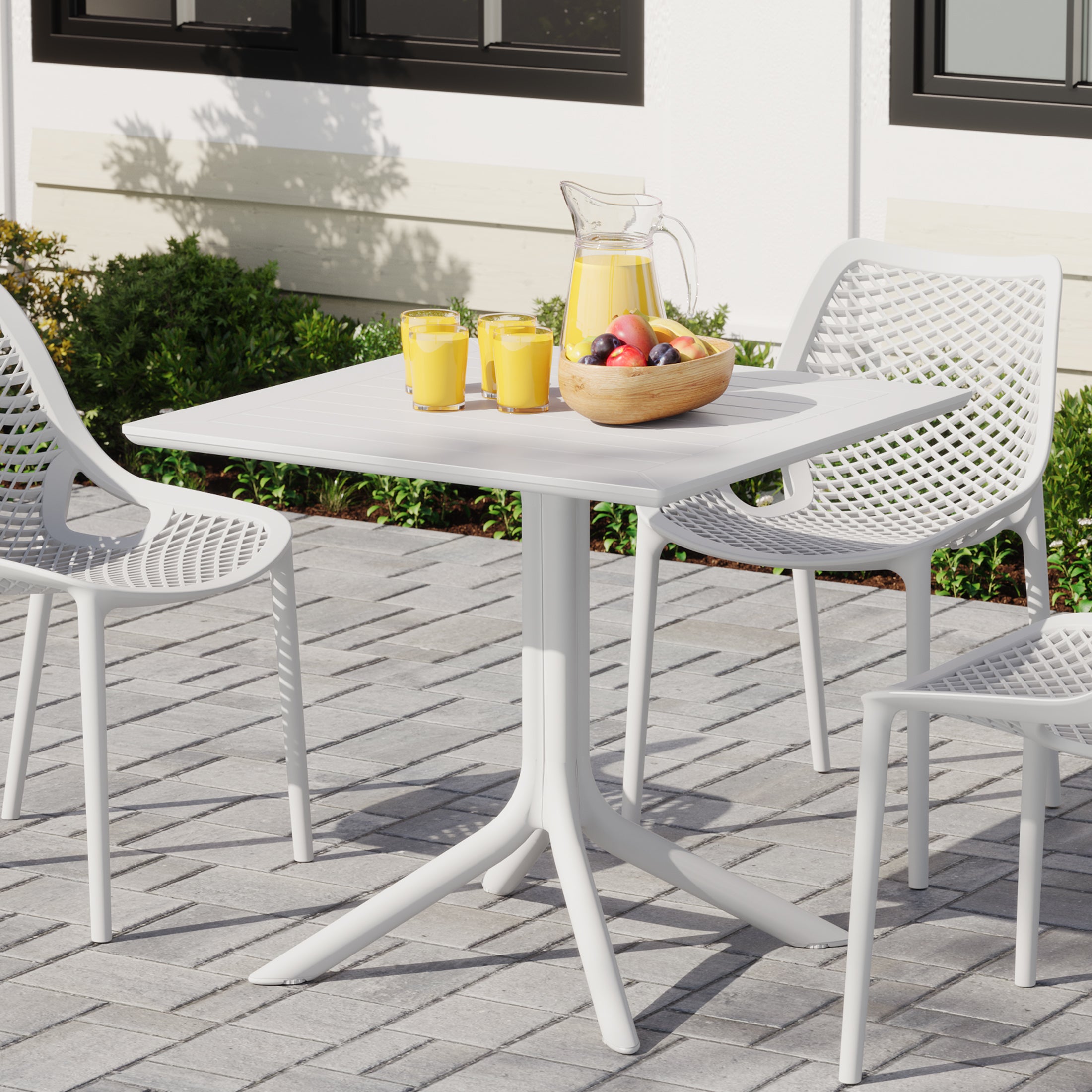 Sunshine 31.5" Square Outdoor Plastic Resin Patio Dining Table for 4