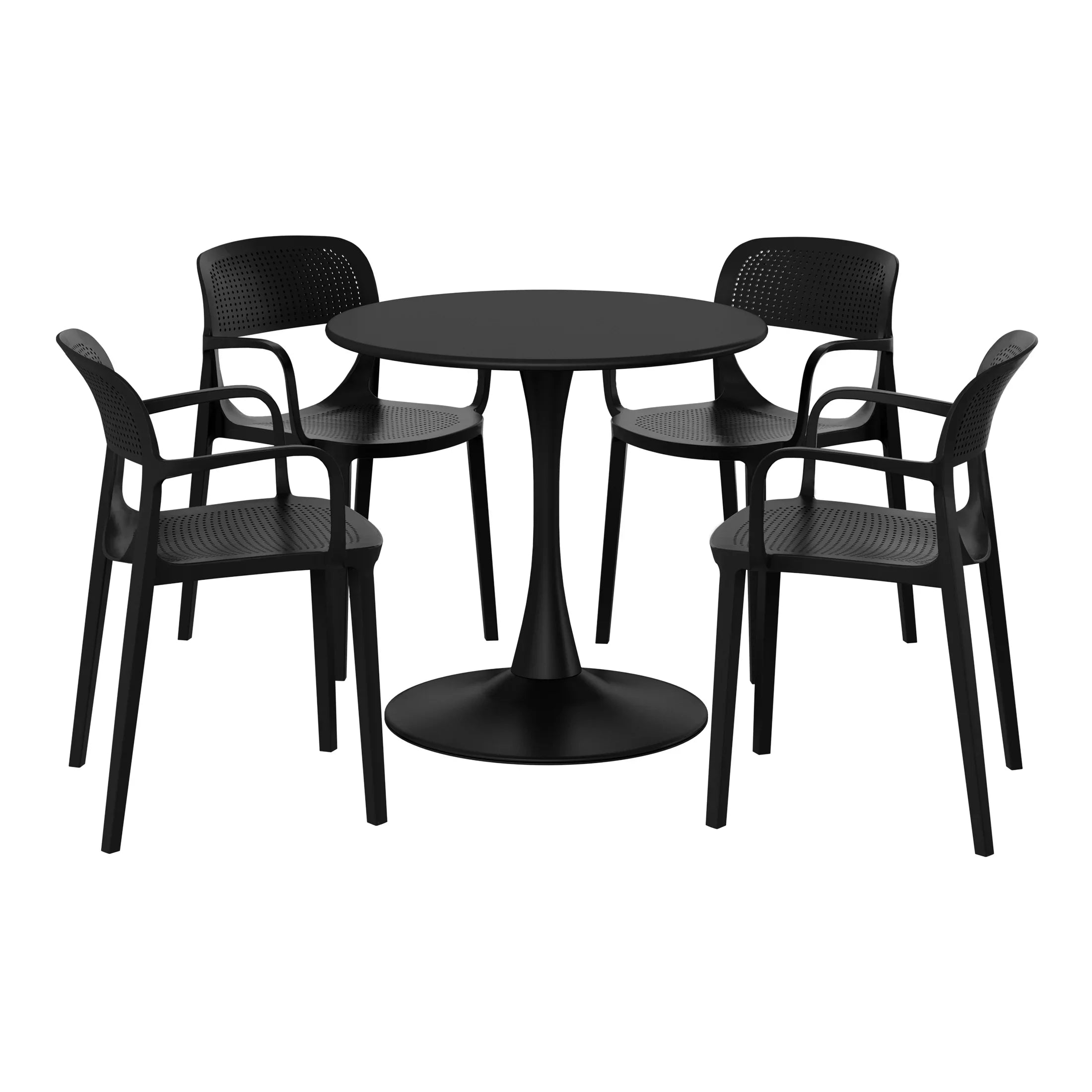 Sunshine 5-Piece Round Metal Bistro Dining Table Set And Stackable Resin Patio Dining Side Chairs