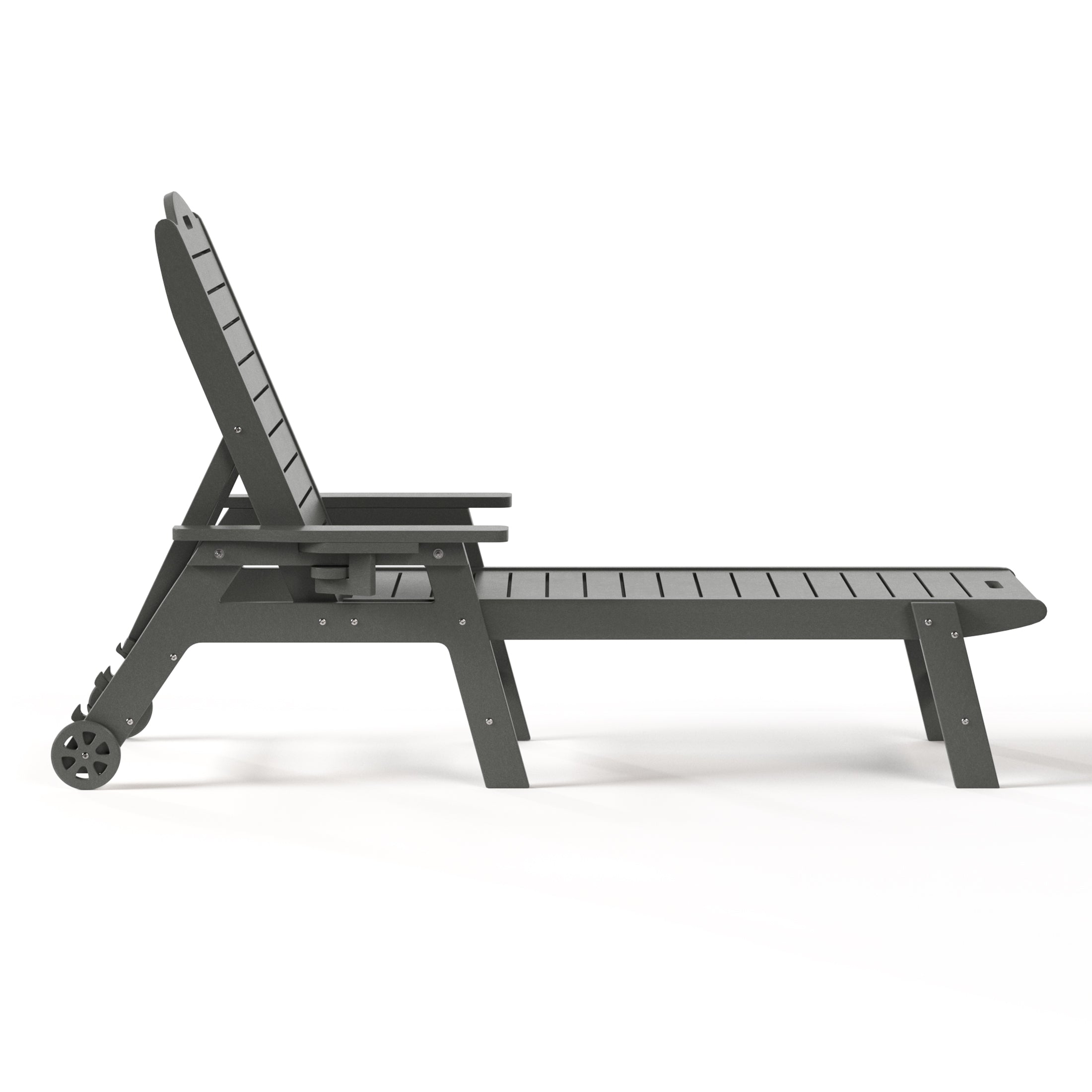 Lago Outdoor HDPE Patio Chaise Lounge With Wheels & Cup Holder