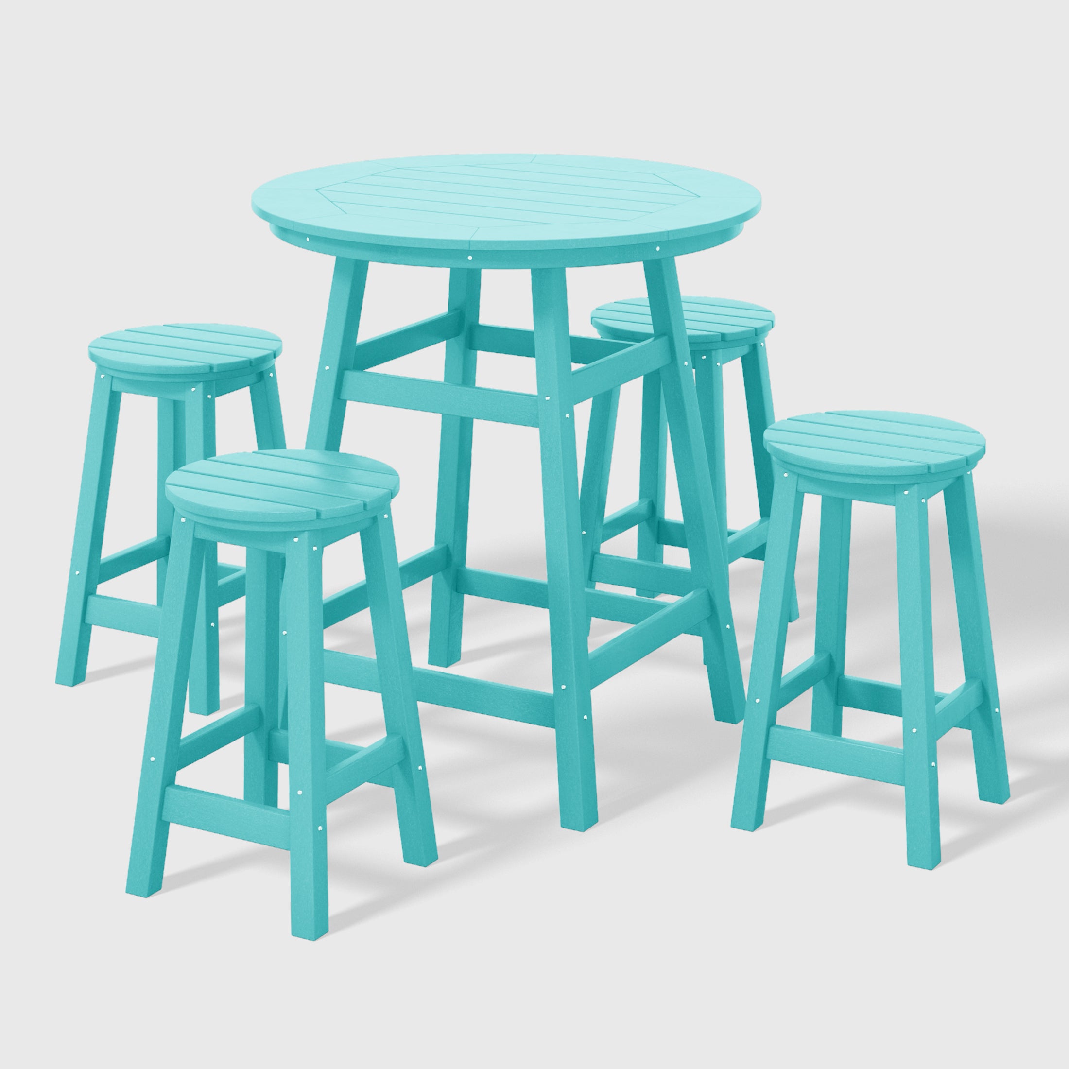 Paradise 5-Piece HDPE Outdoor Patio Dining Bar Bistro Table Set with Counter High Round Bar Stools