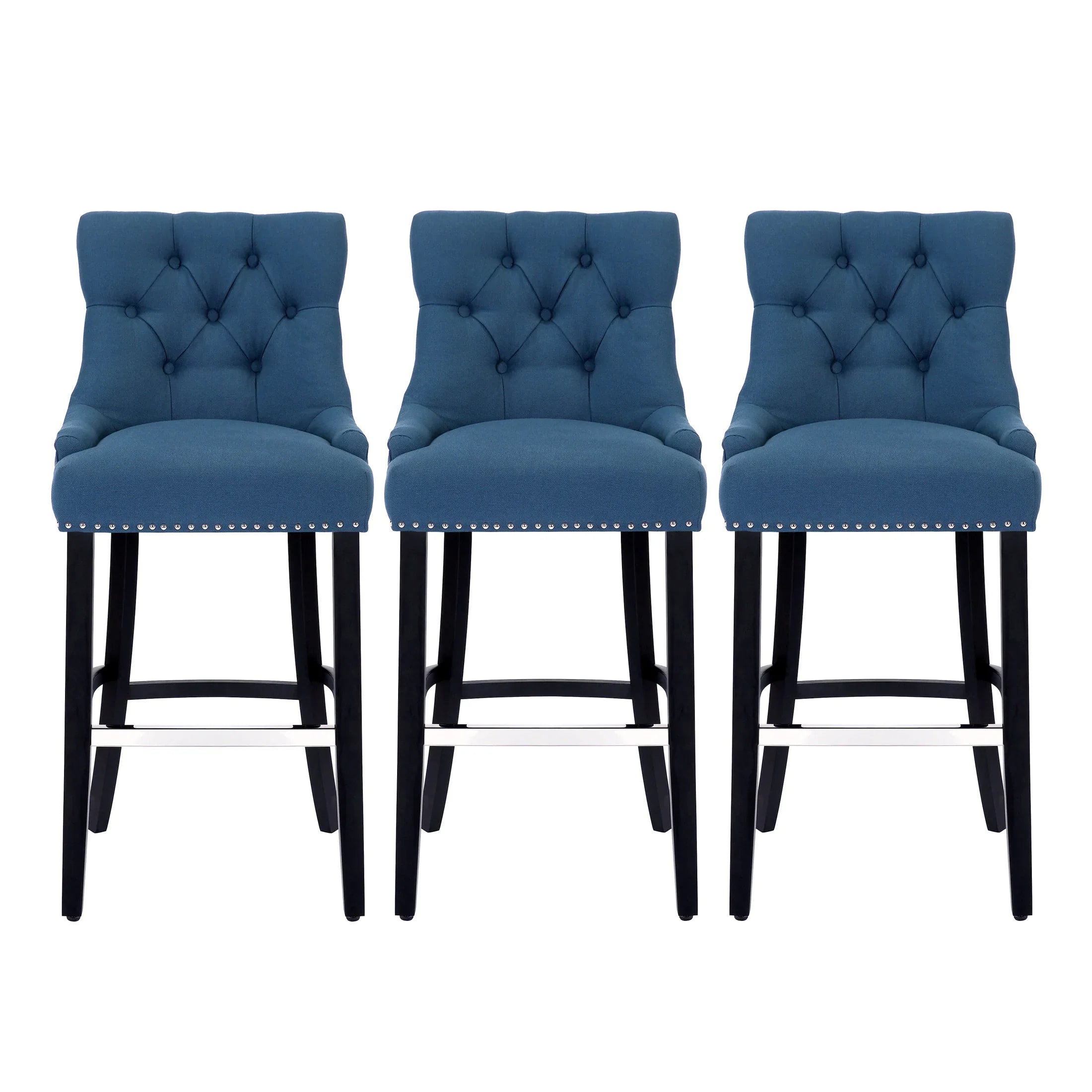 Bellmount 29" Upholstered Wood Bar Stool with Tufted Back (Set of 3)
