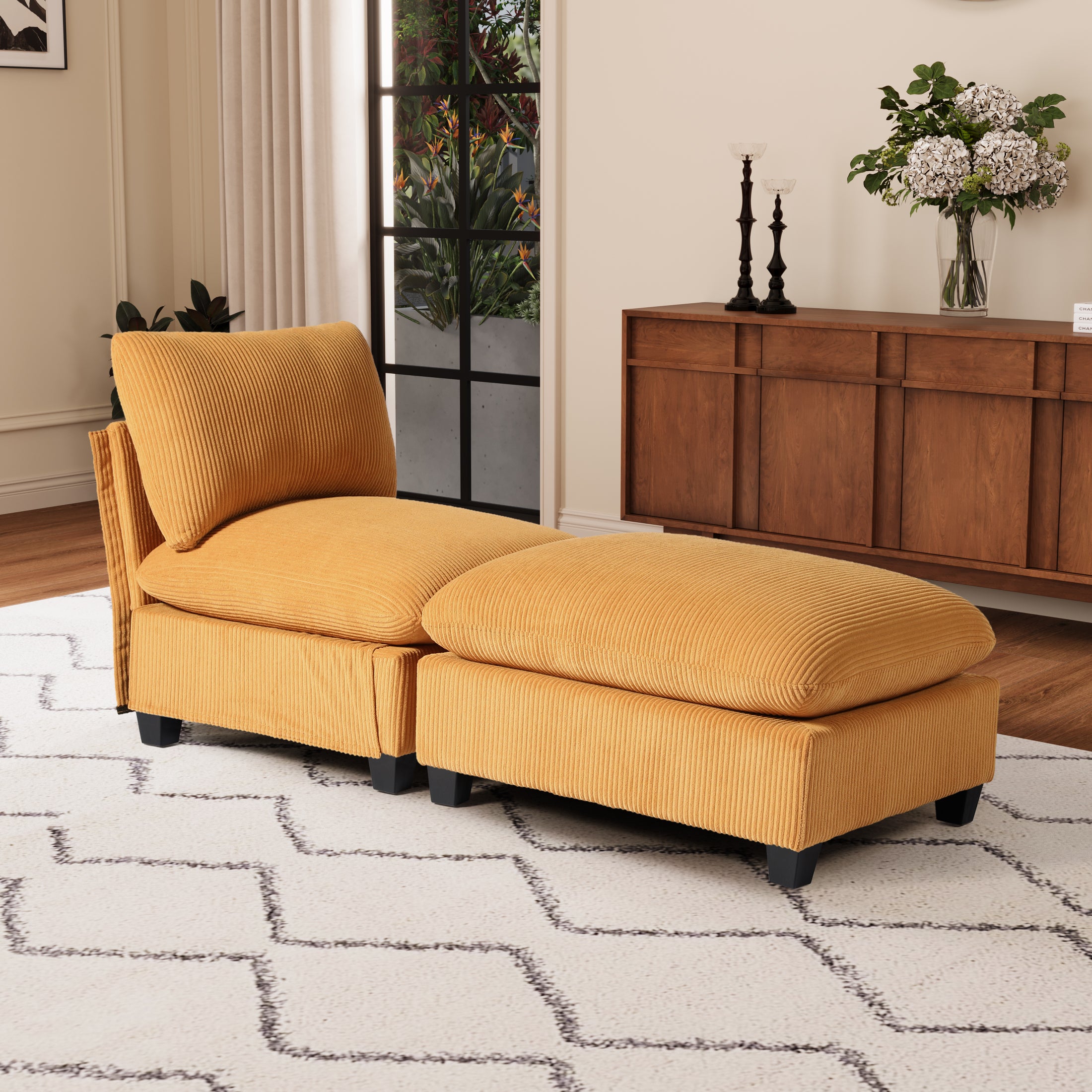 Ava 68.5" Corduroy Upholstered Indoor Chaise Lounge Chair