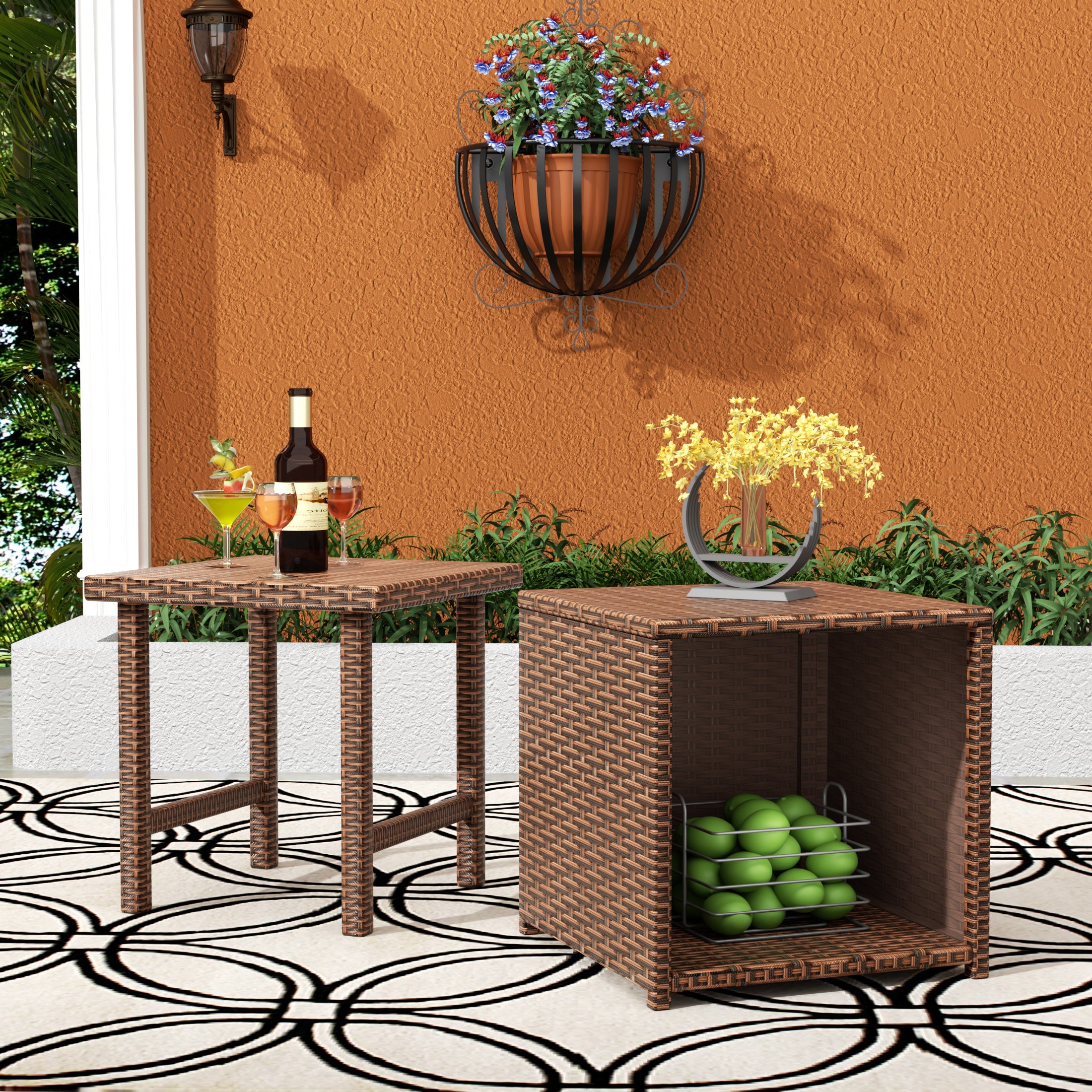 Wynston 2-piece Resin Wicker Outdoor Cube Ottoman with Square Side Table