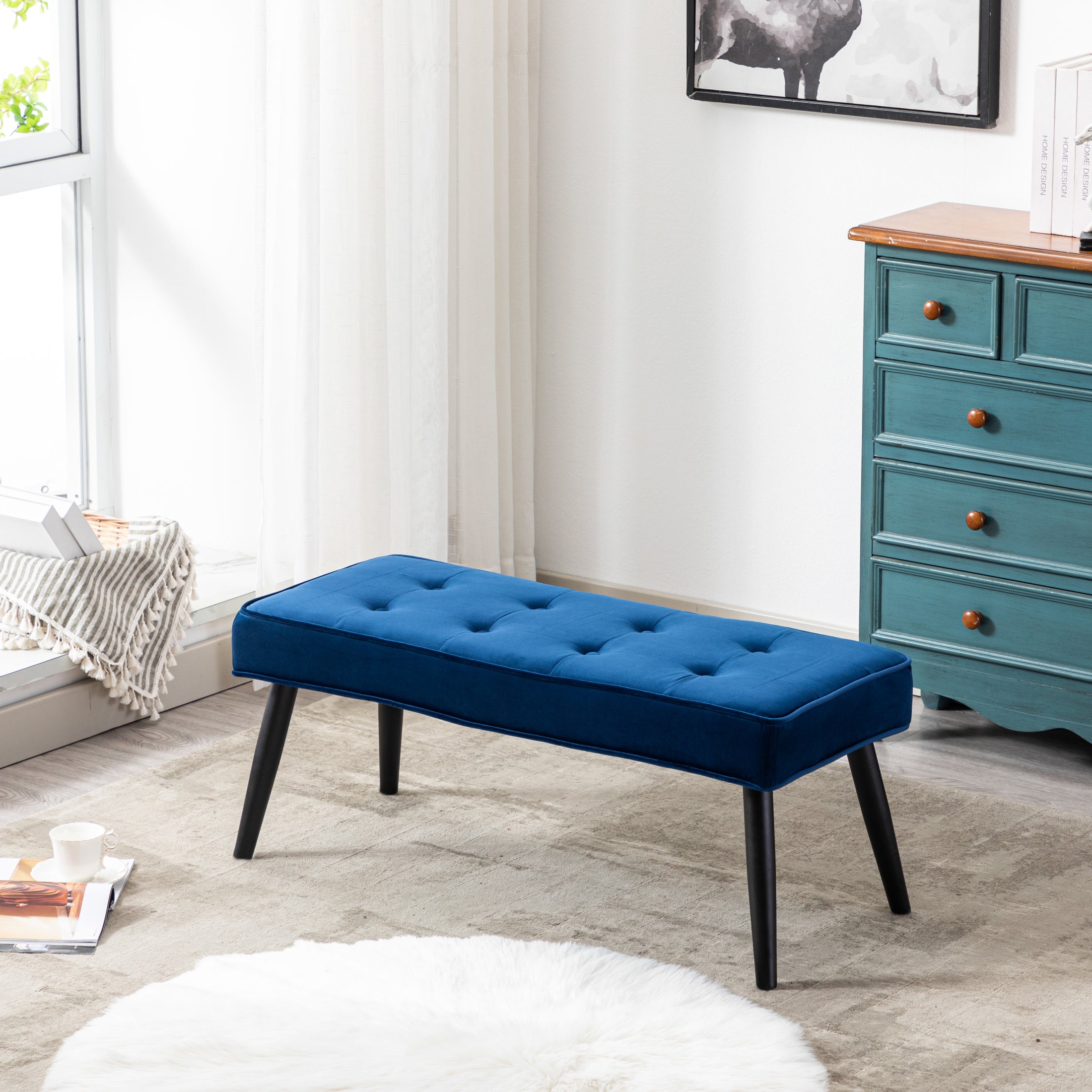 Hank Button Tufted Velvet Upholstered Accent Bench