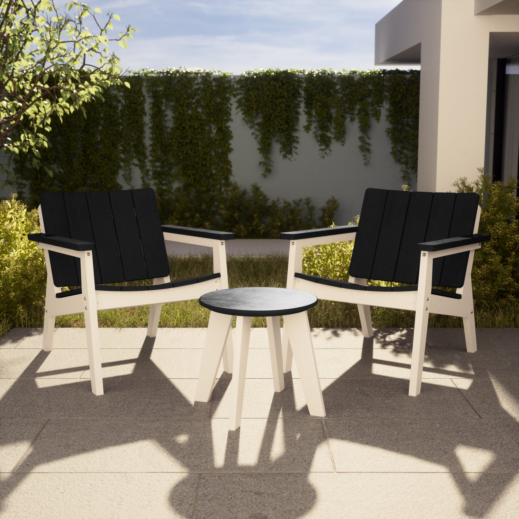 Seaside 3-Piece Outdoor HDPE Conversation Set with Deep Seating Chairs and Round Side Table