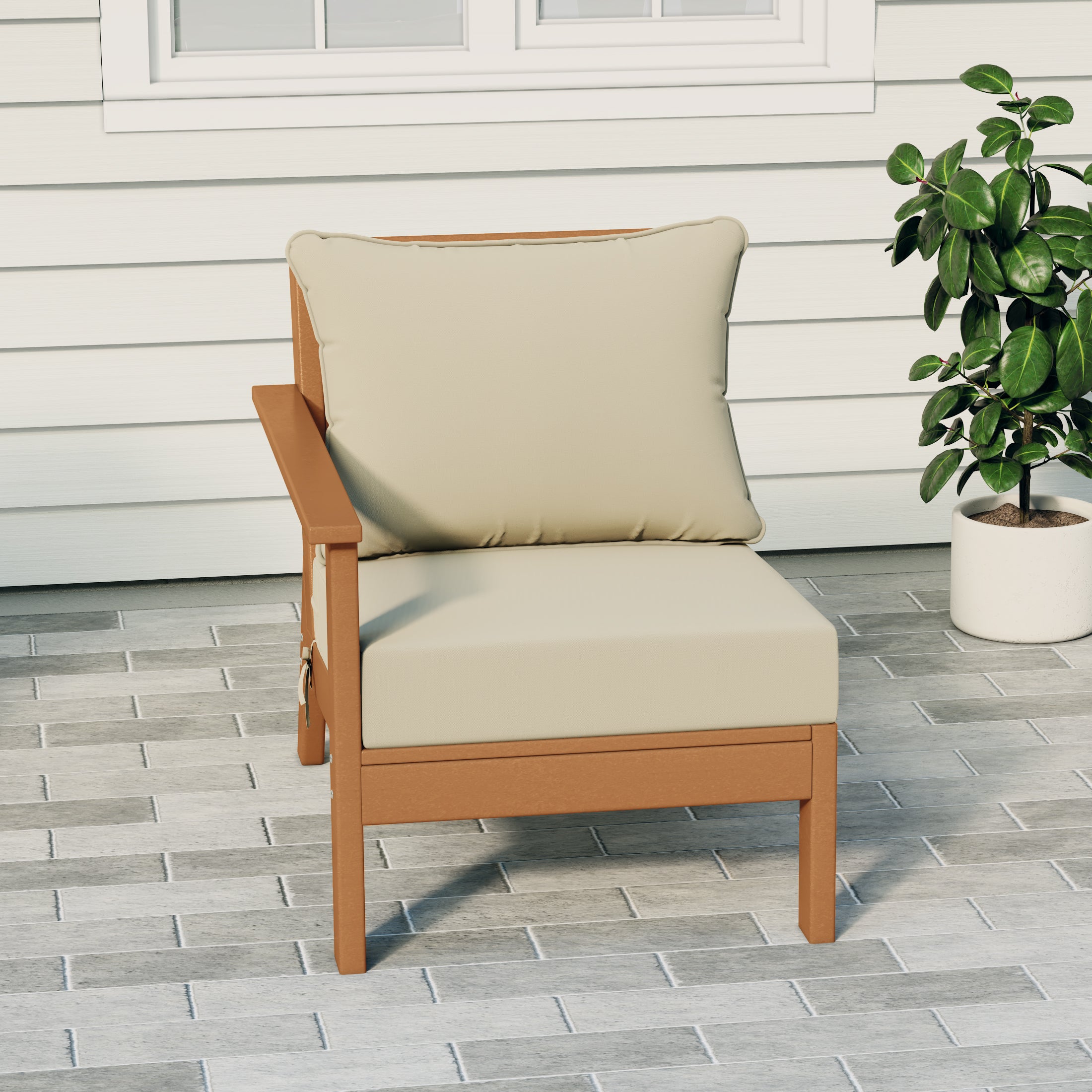 Portsmouth Outdoor Patio HDPE Left Arm Sectional Corner Club Chair with Patio Cushions