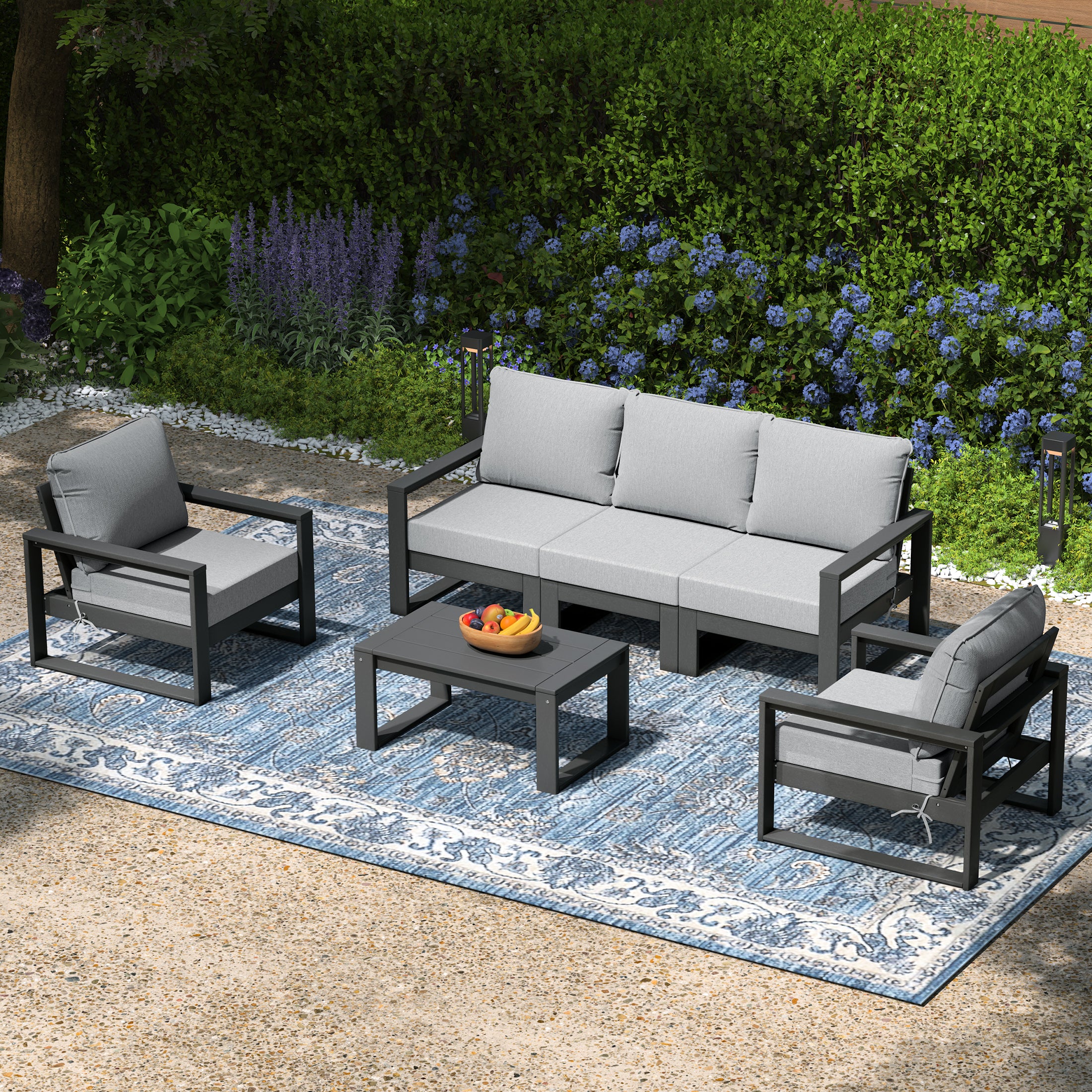Rockaway 6-Piece Modern HDPE Outdoor Patio Furniture Sofa Conversation Set with Coffee Table