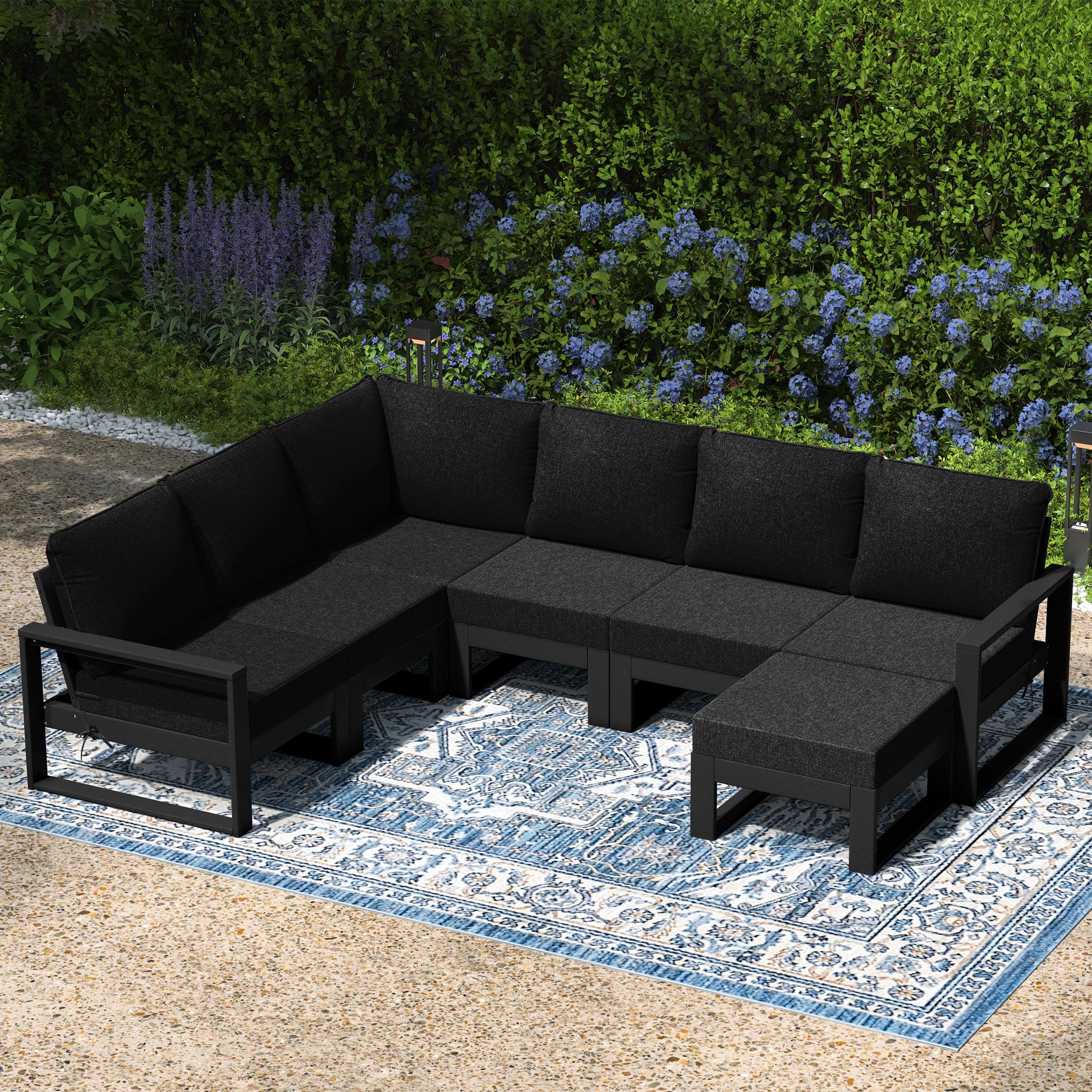 Rockaway 7-Piece Outdoor Modular L-Shaped Corner Patio Sectional Sofa Set