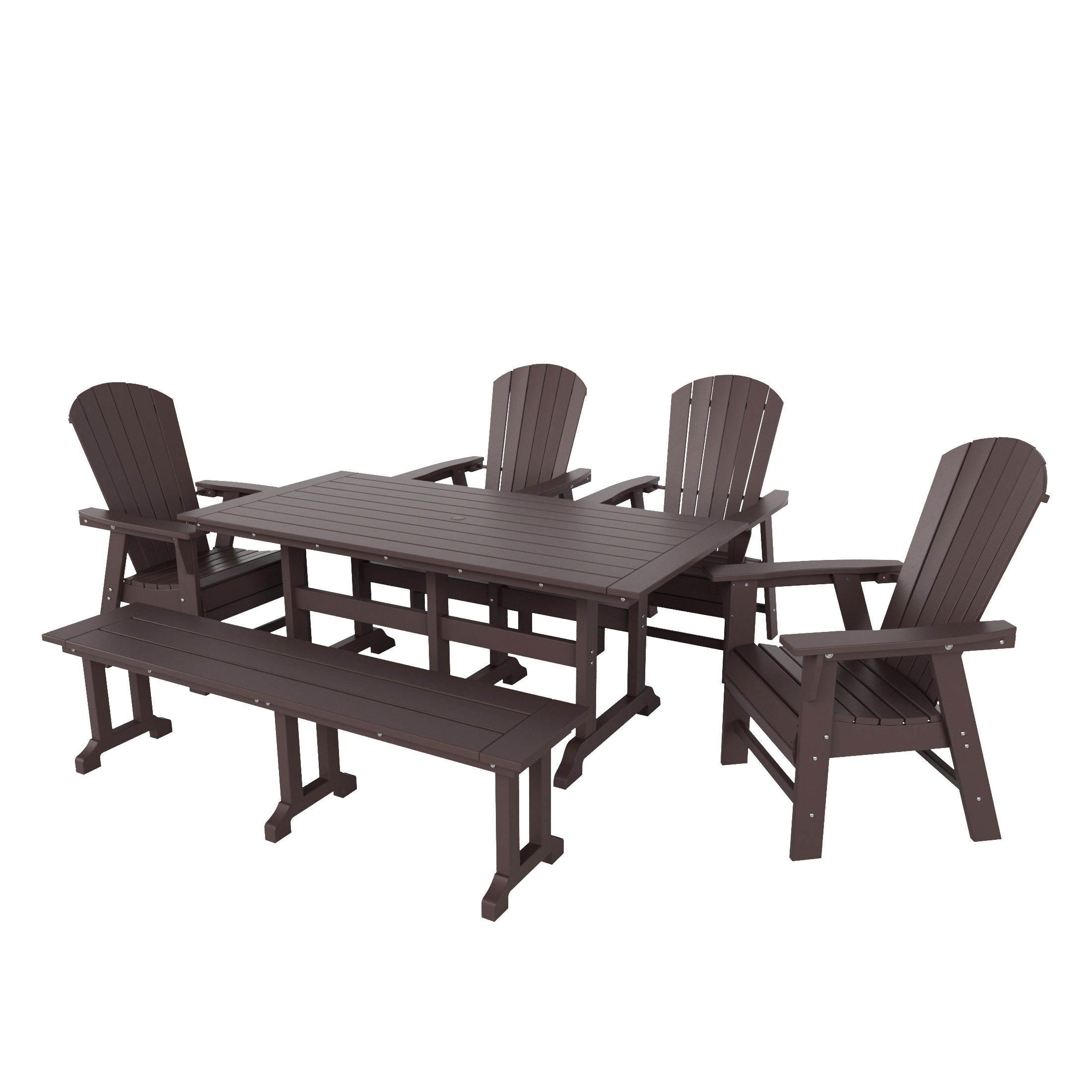 Portside 6 Piece Outdoor Patio Dining Table and Armchair Dining Bench Set