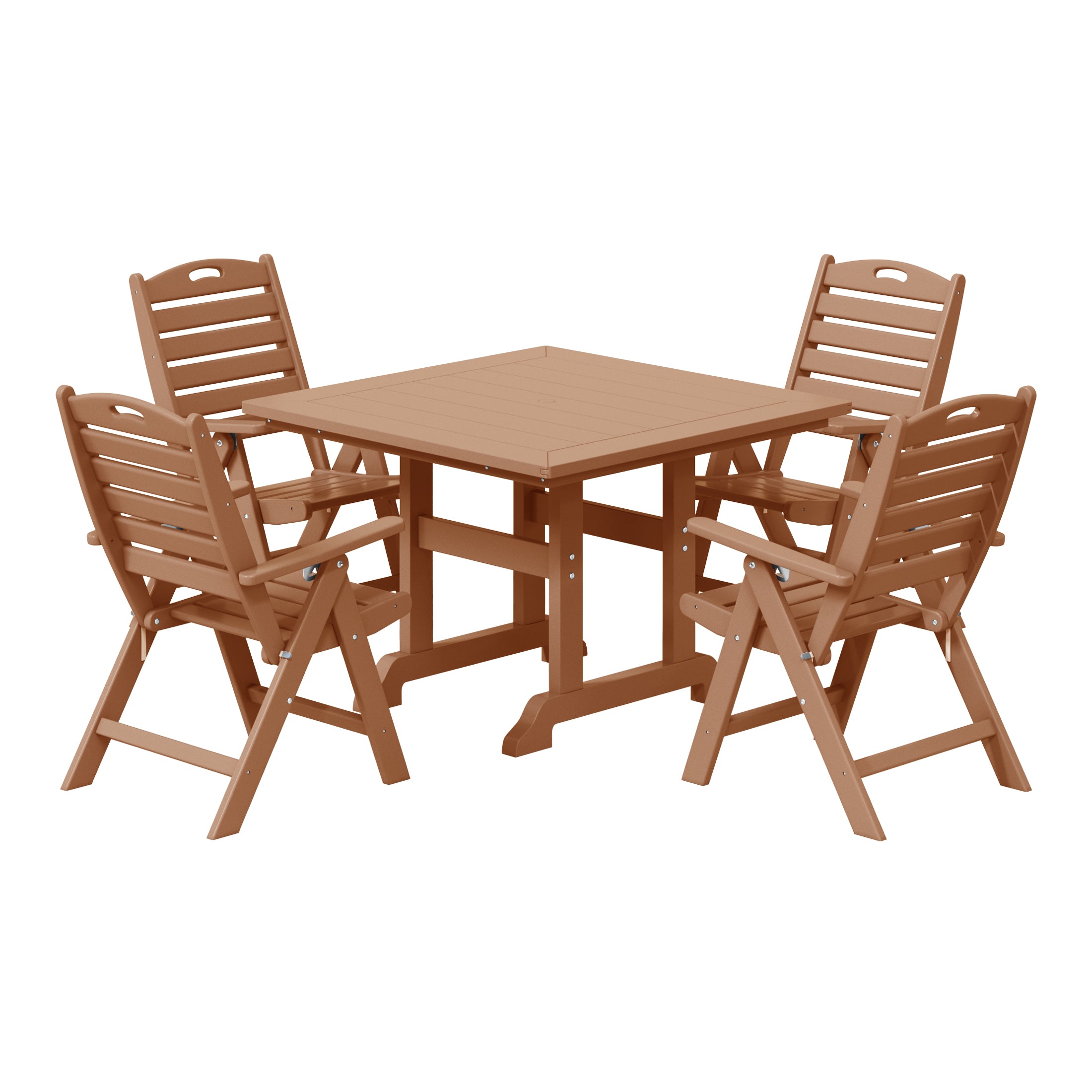 Paradise 5-Piece HDPE Square Patio Dining Table Set with Foldable Chairs