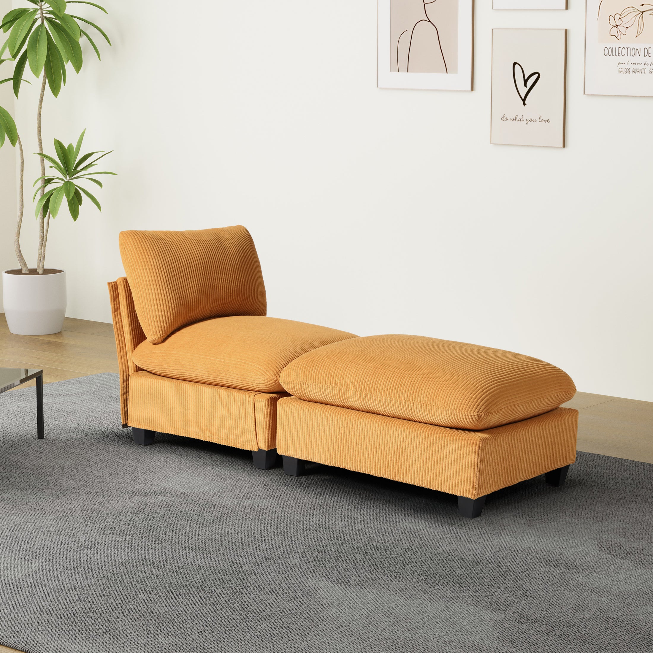 Ava 68.5" Corduroy Upholstered Indoor Chaise Lounge Chair